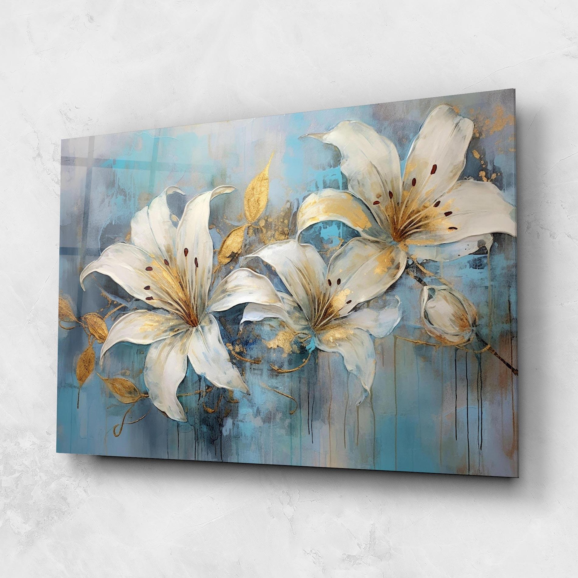 Glasbild Lily With Gold Painting mockup 1