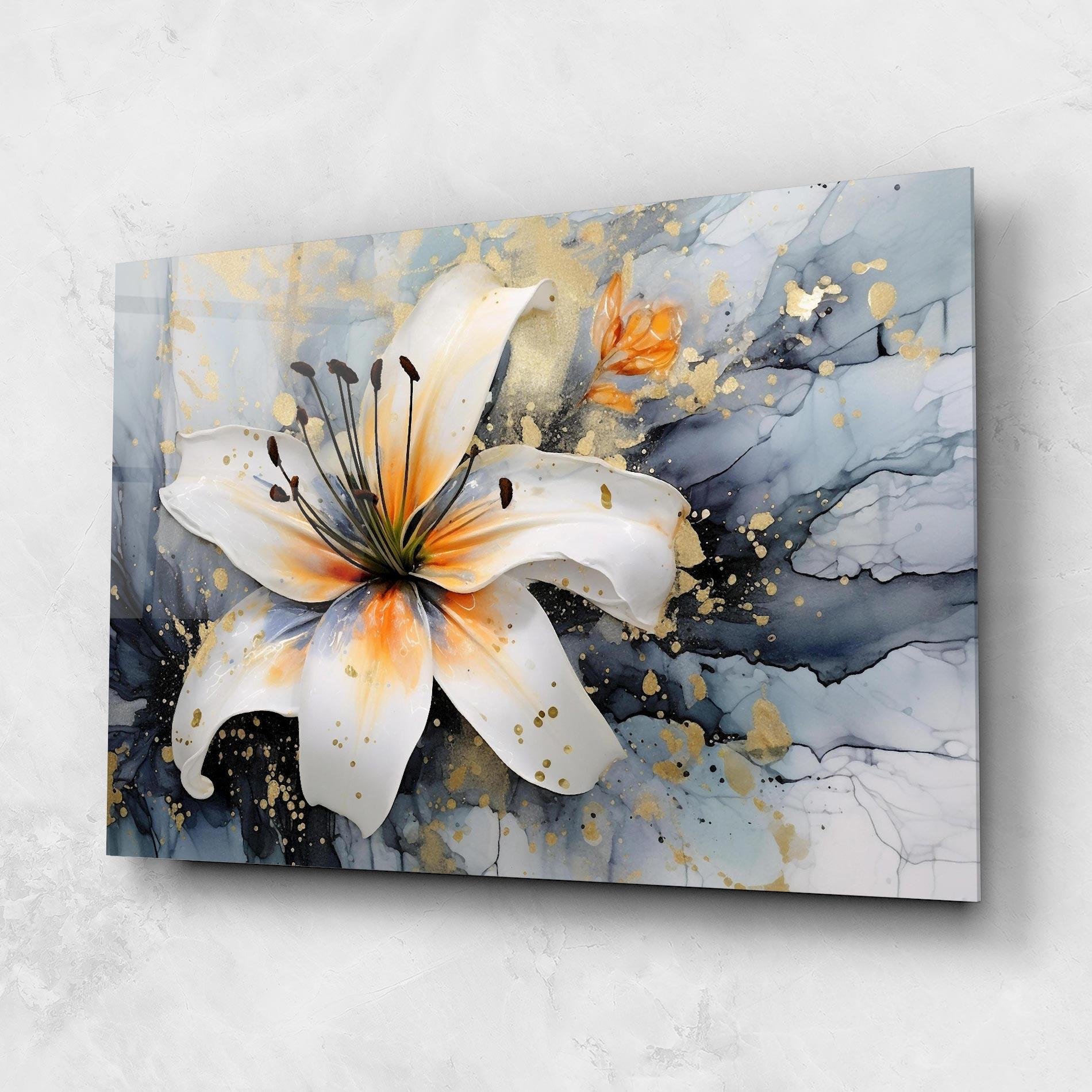 Glasbild Lily With Orange Painting mockup 1