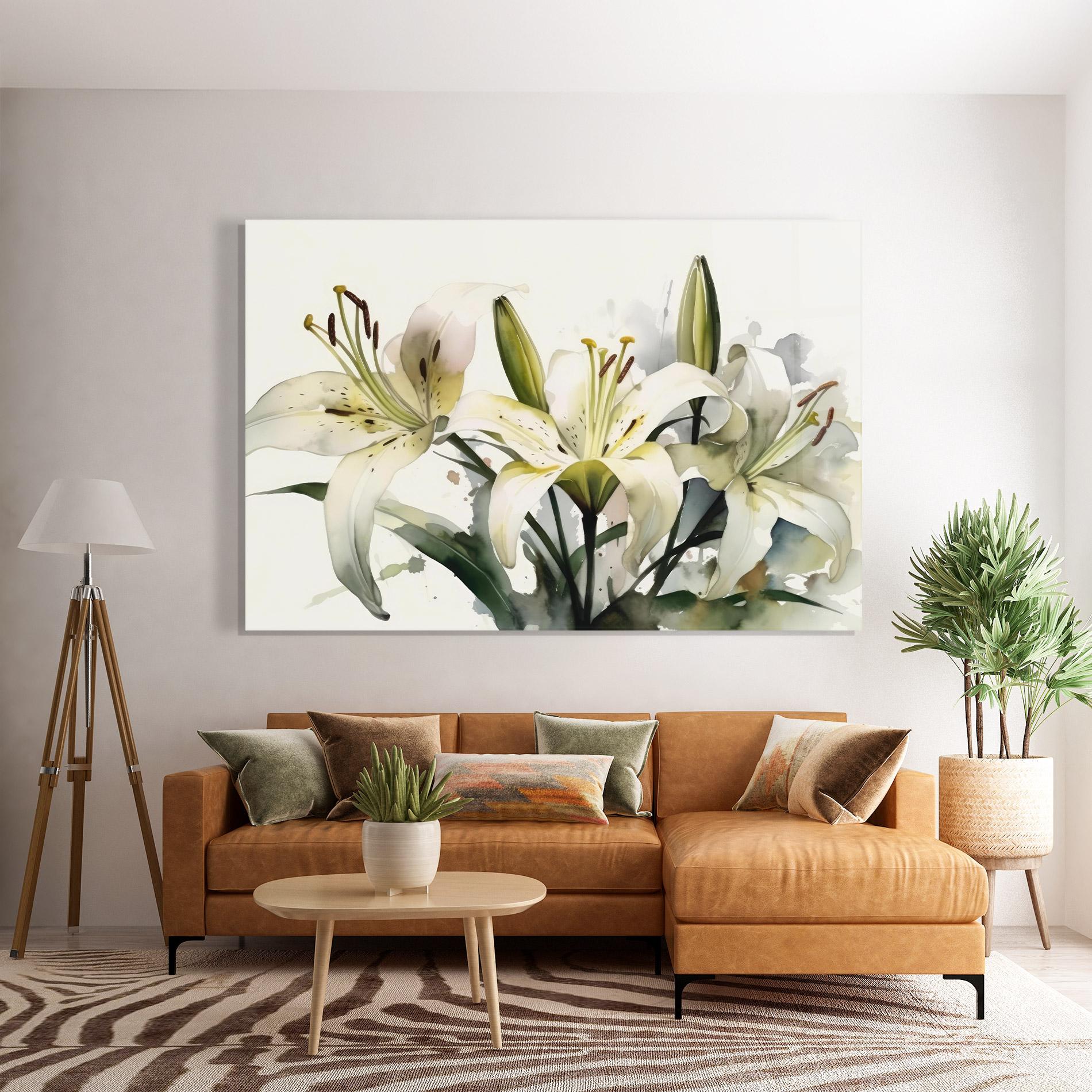 Glasbild Cute White Lily Painting mockup 7