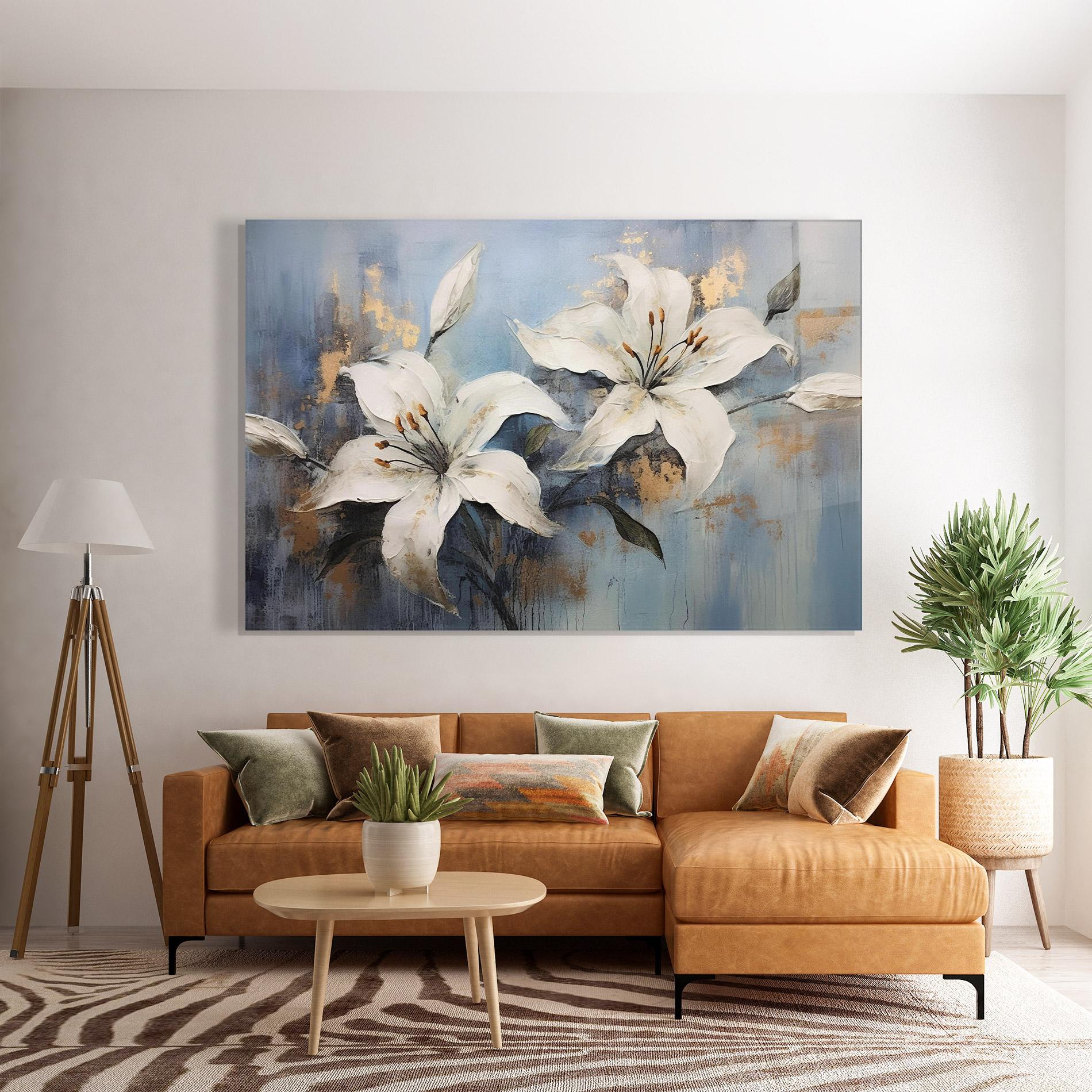 Glasbild Gold Lily Painting mockup 7