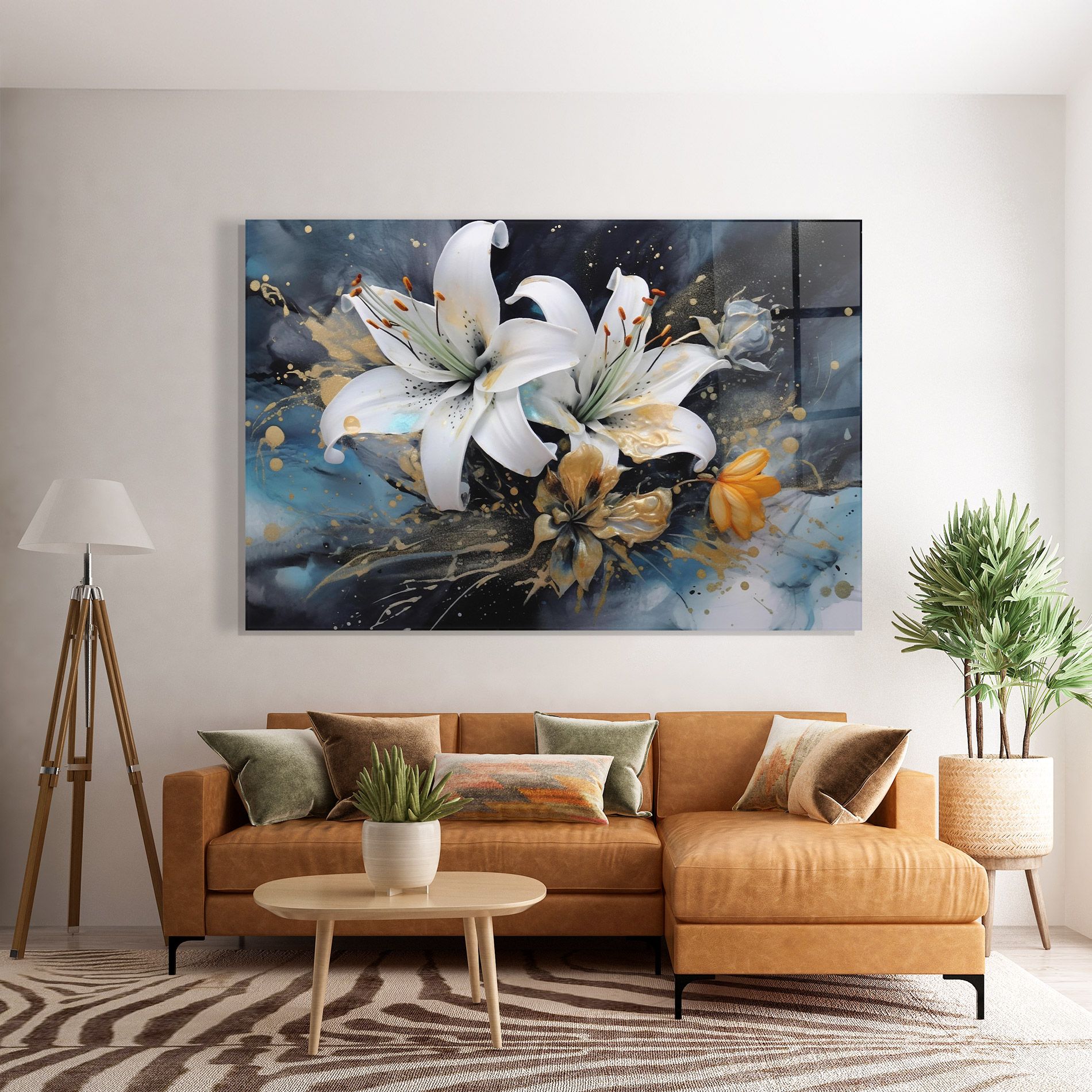 Lily On Blue Painting mockup 7