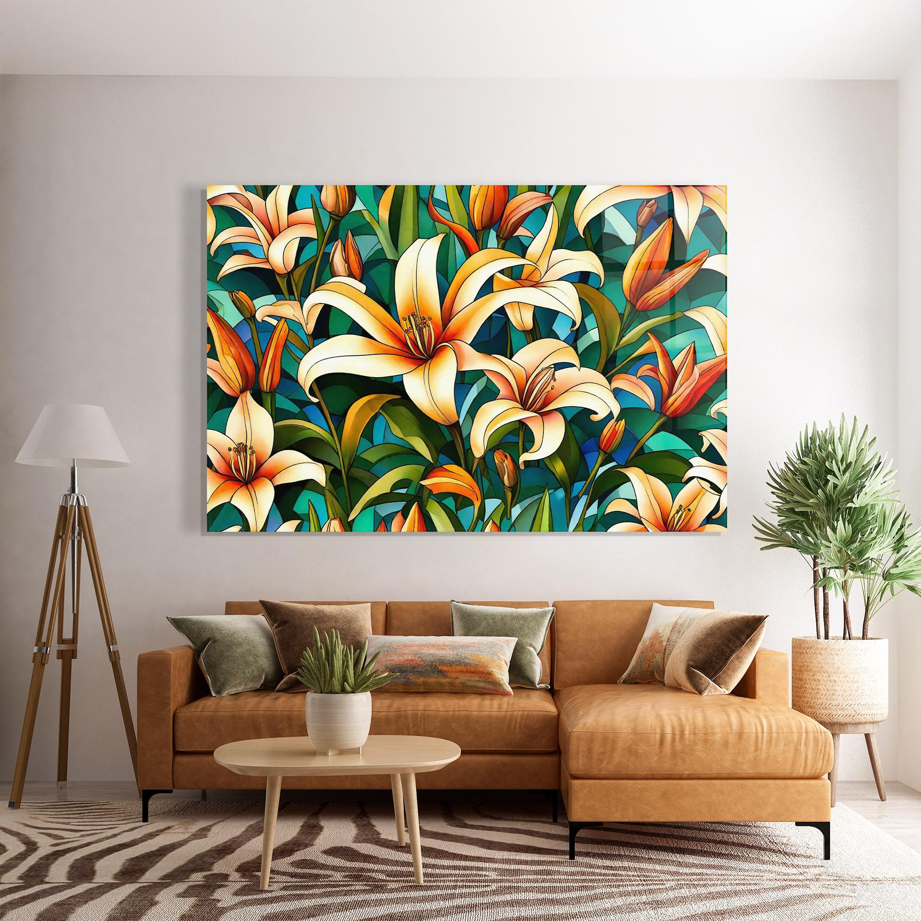 Glasbild Lily Pattern mockup 7