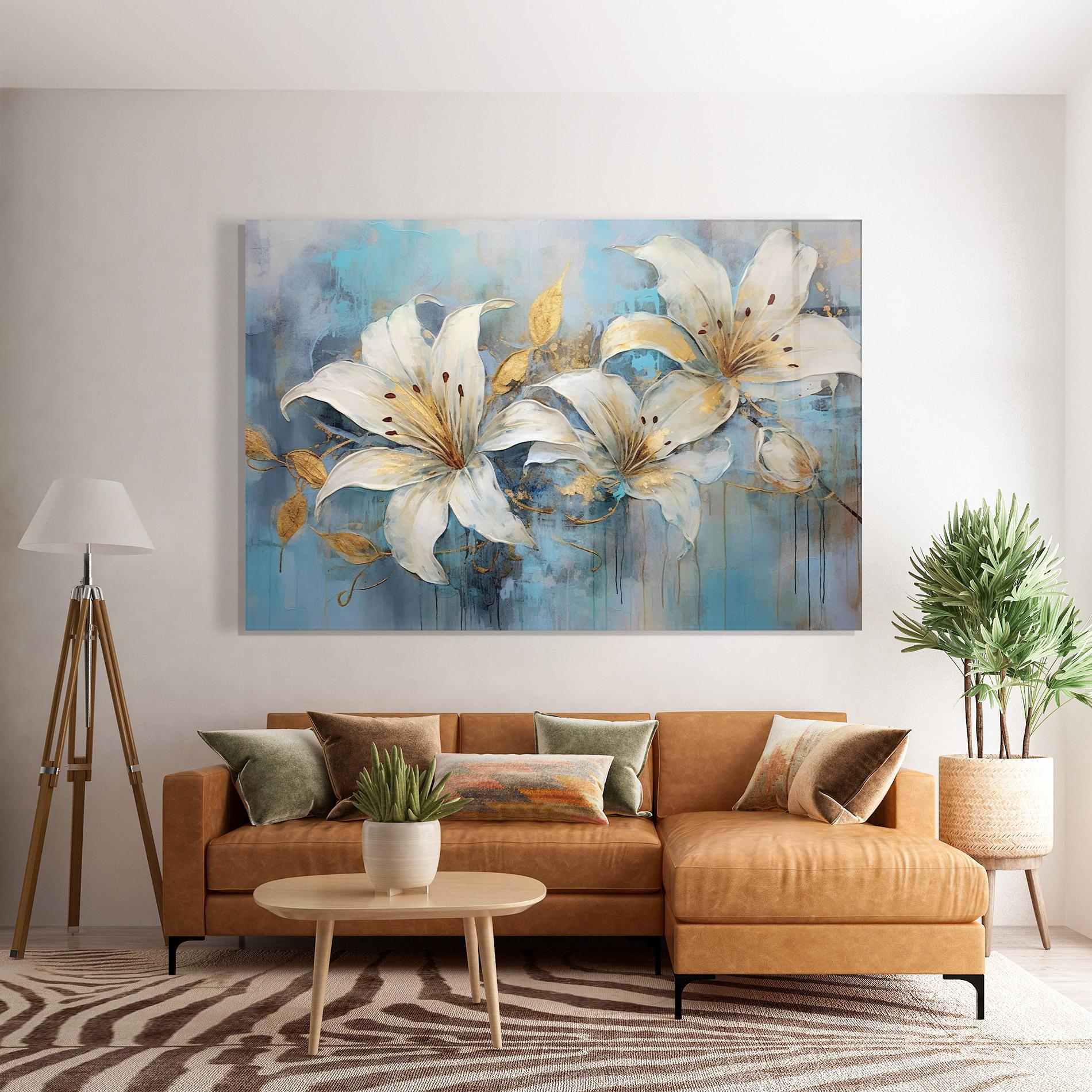 Glasbild Lily With Gold Painting mockup 7