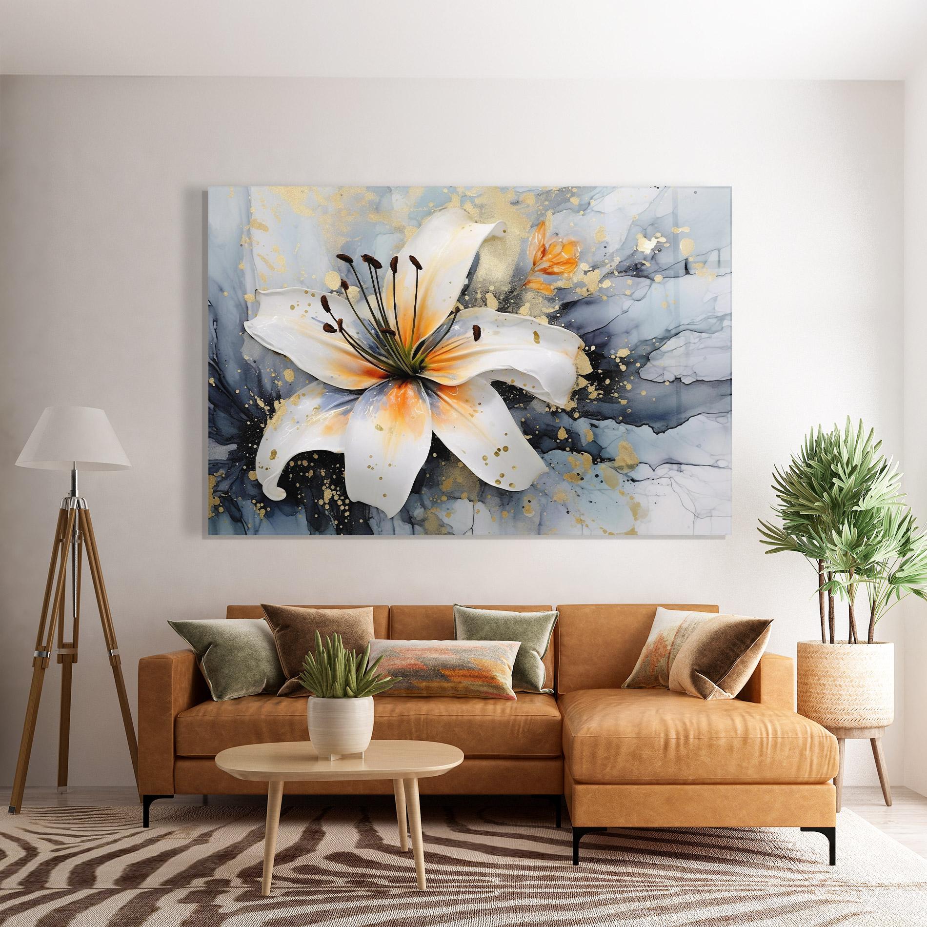 Glasbild Lily With Orange Painting mockup 7