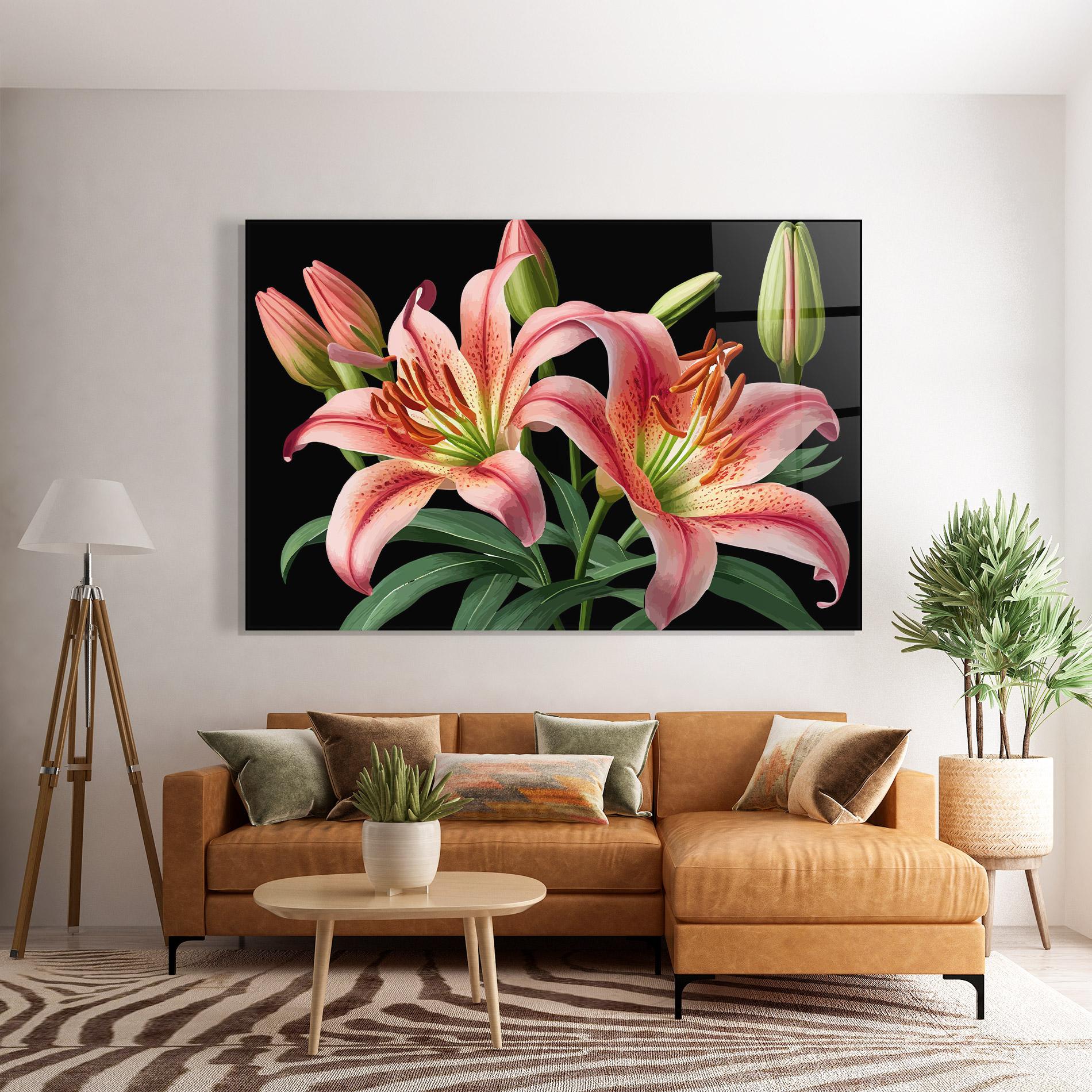 Glasbild Red Lily Art mockup 7
