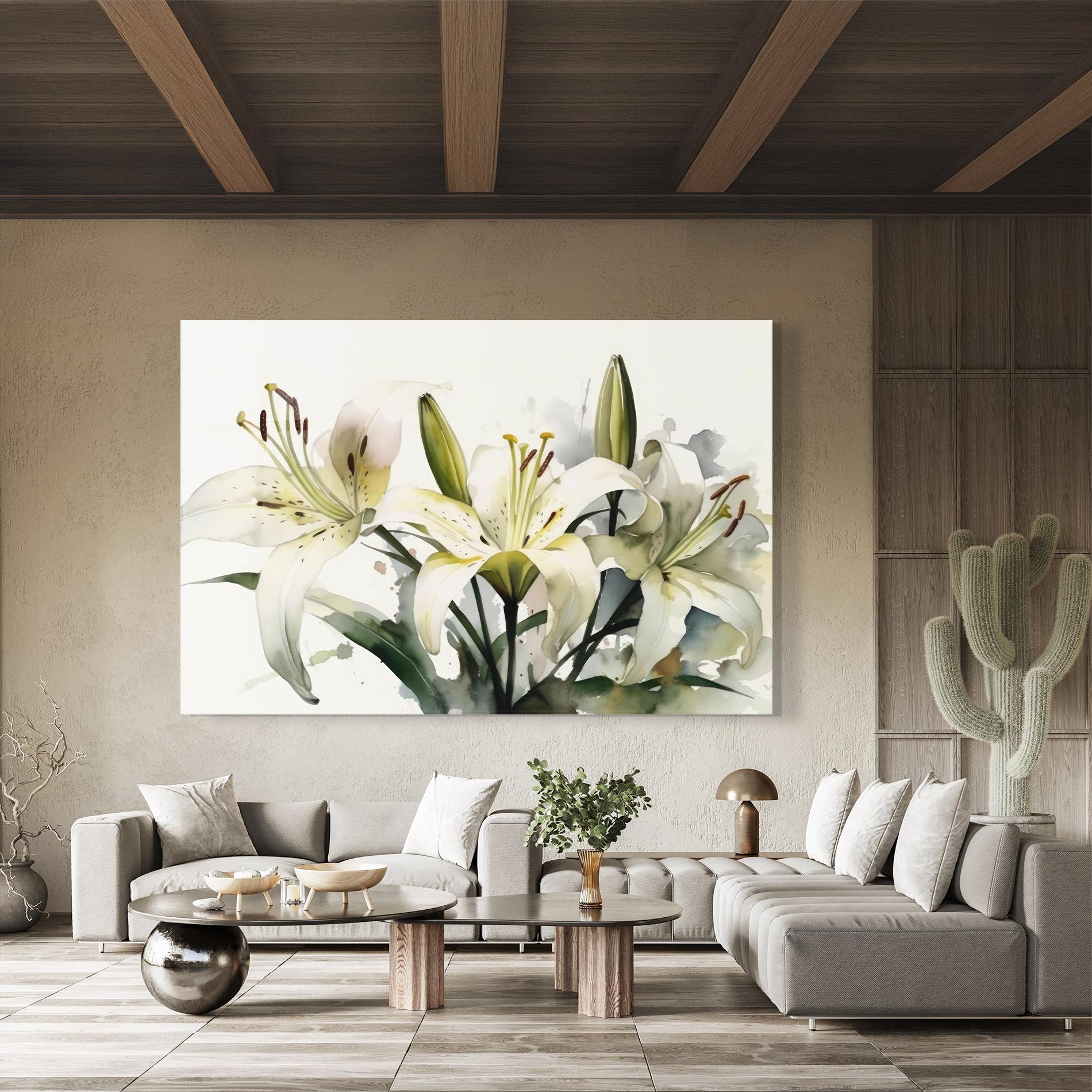 Glasbild Cute White Lily Painting mockup 8