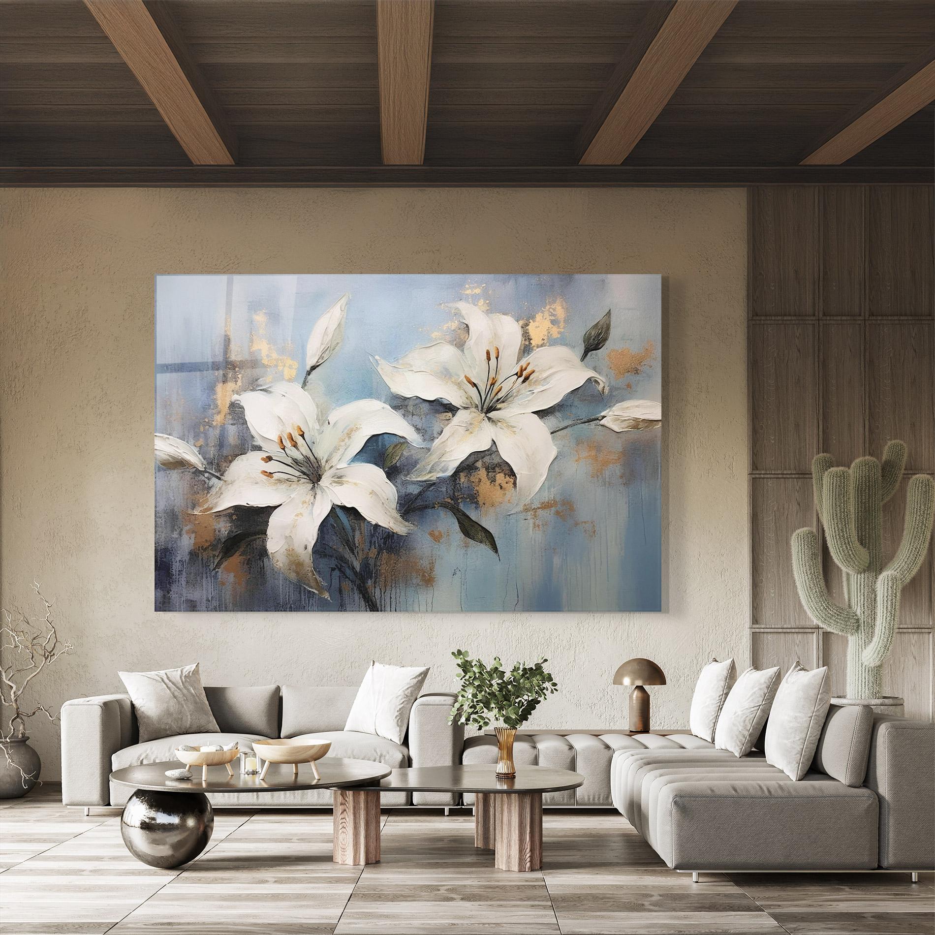 Glasbild Gold Lily Painting mockup 8
