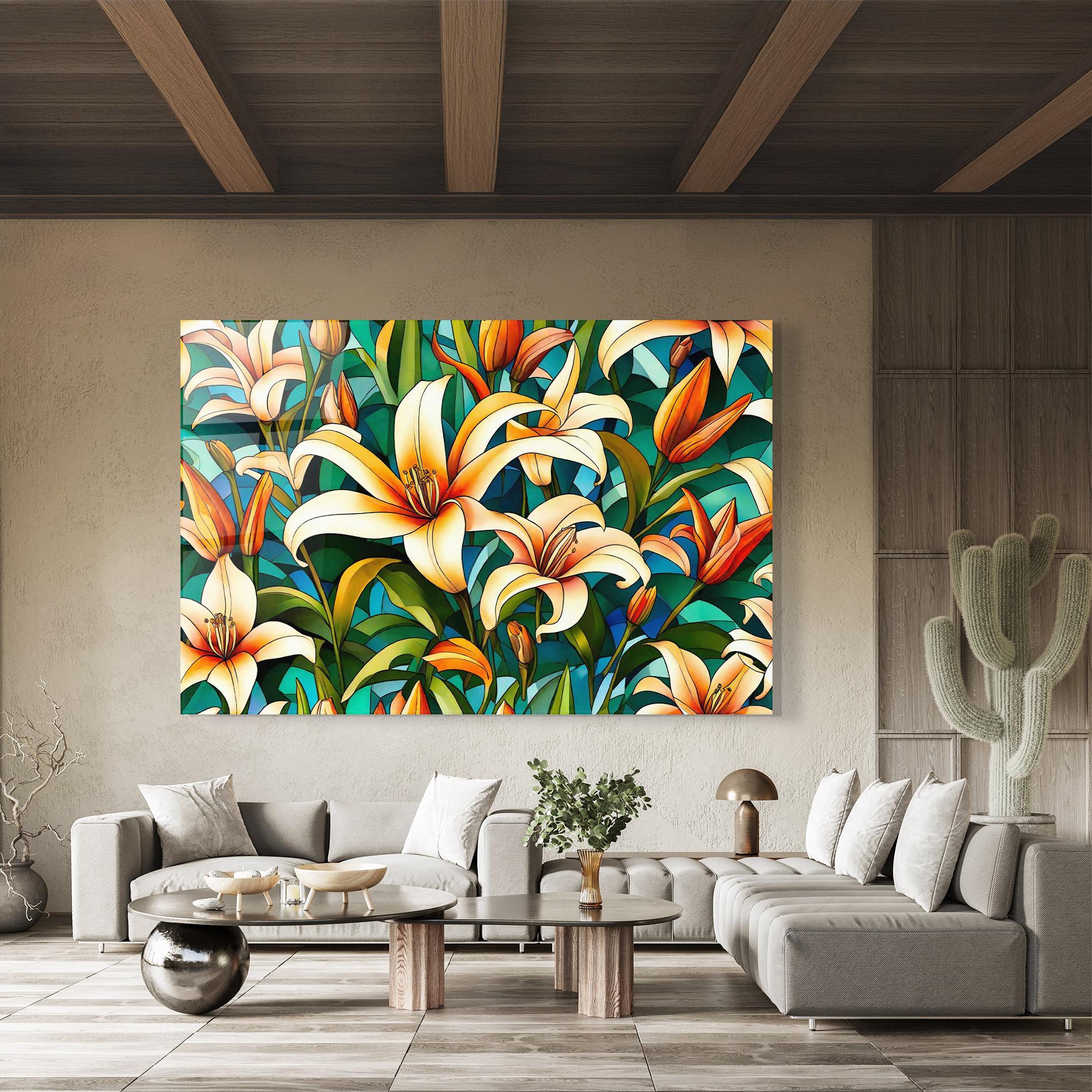 Glasbild Lily Pattern mockup 8