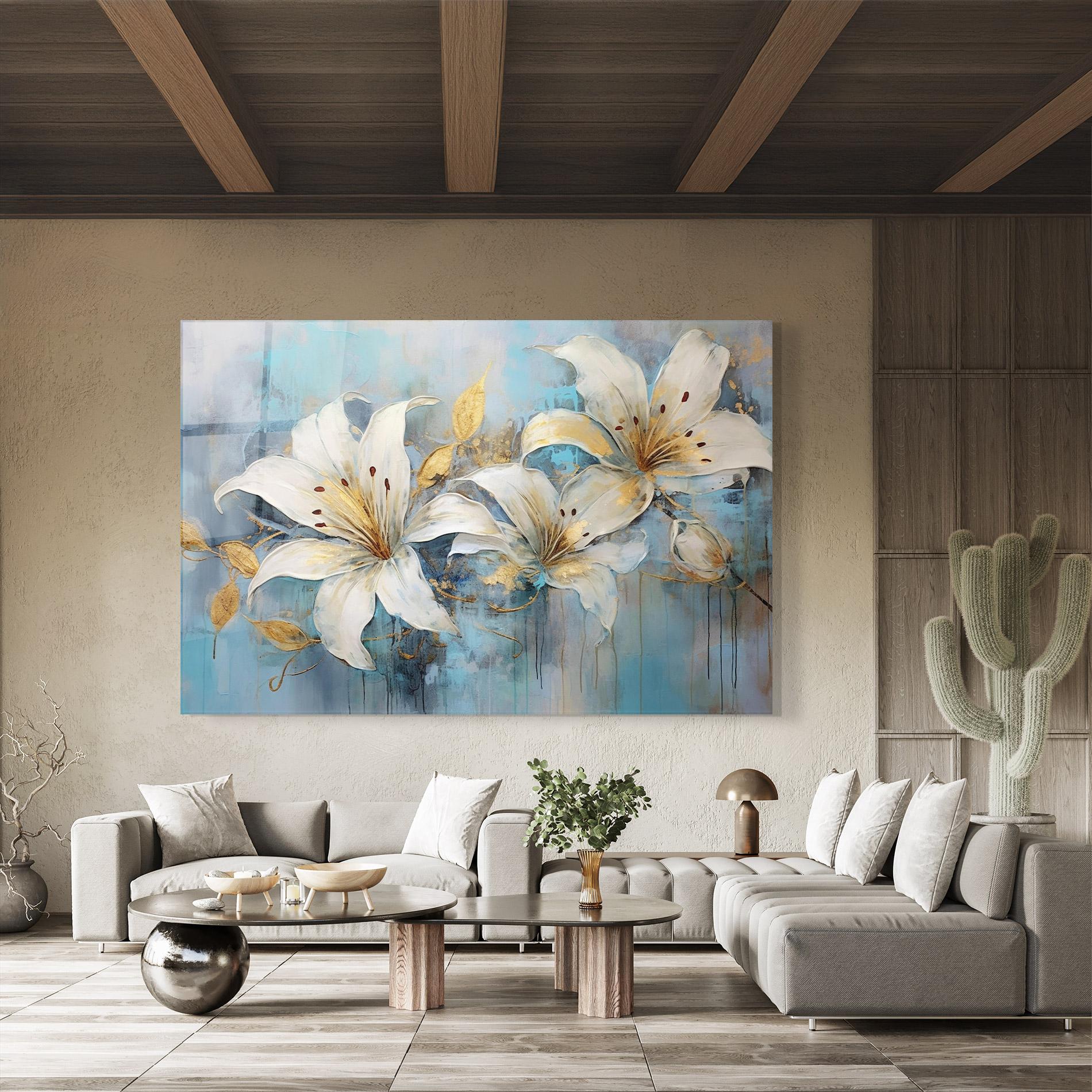 Glasbild Lily With Gold Painting mockup 8