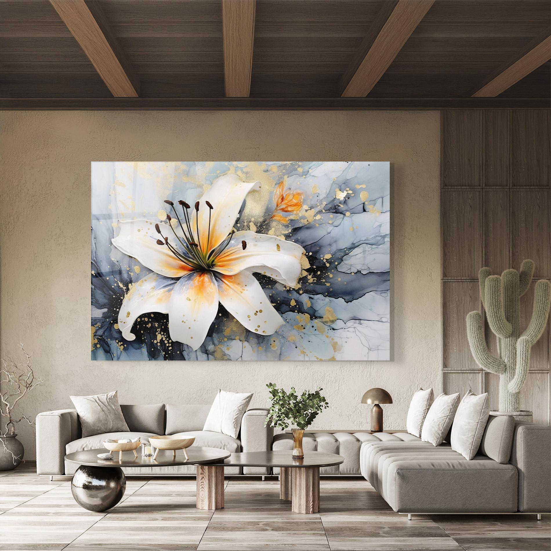 Glasbild Lily With Orange Painting mockup 8