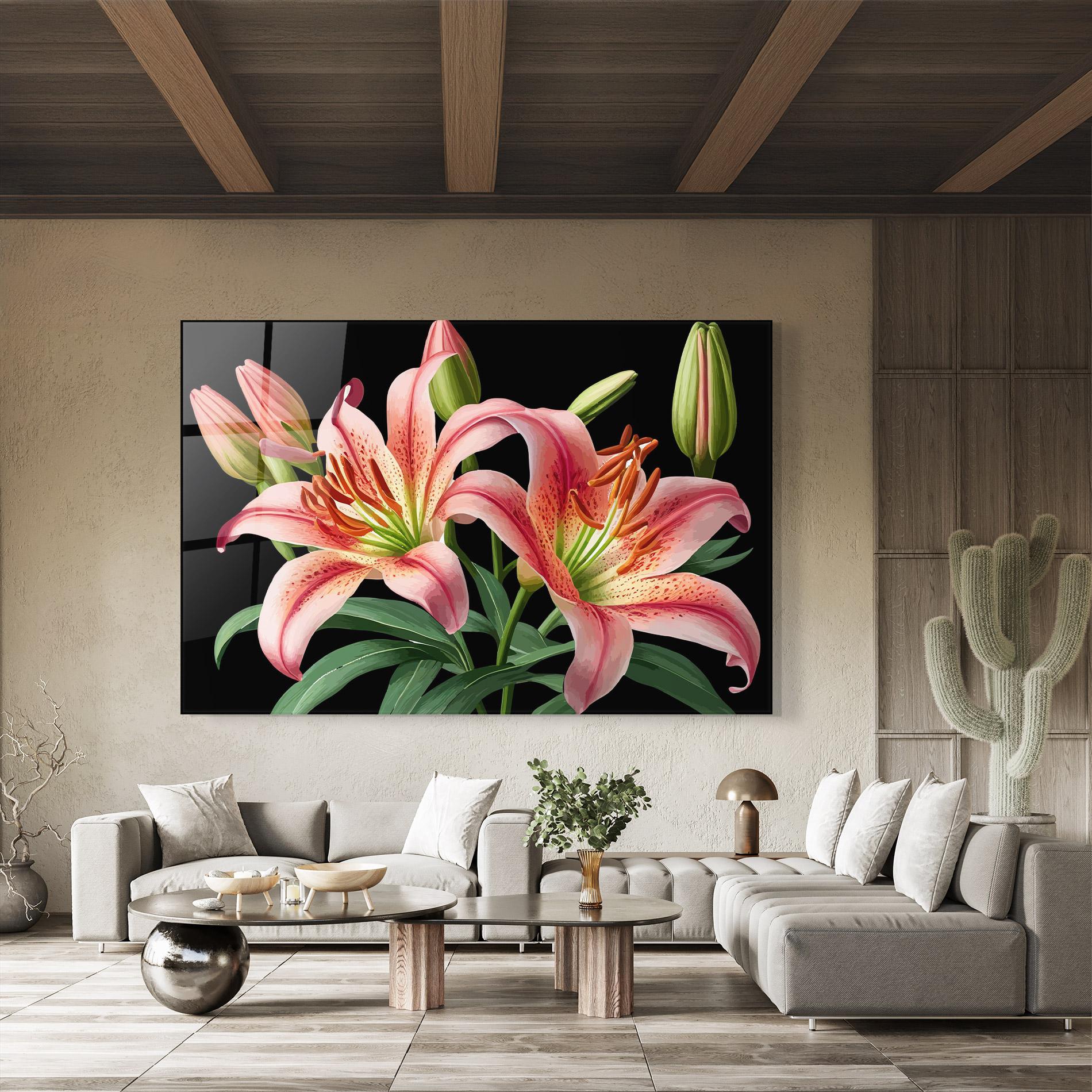 Glasbild Red Lily Art mockup 8
