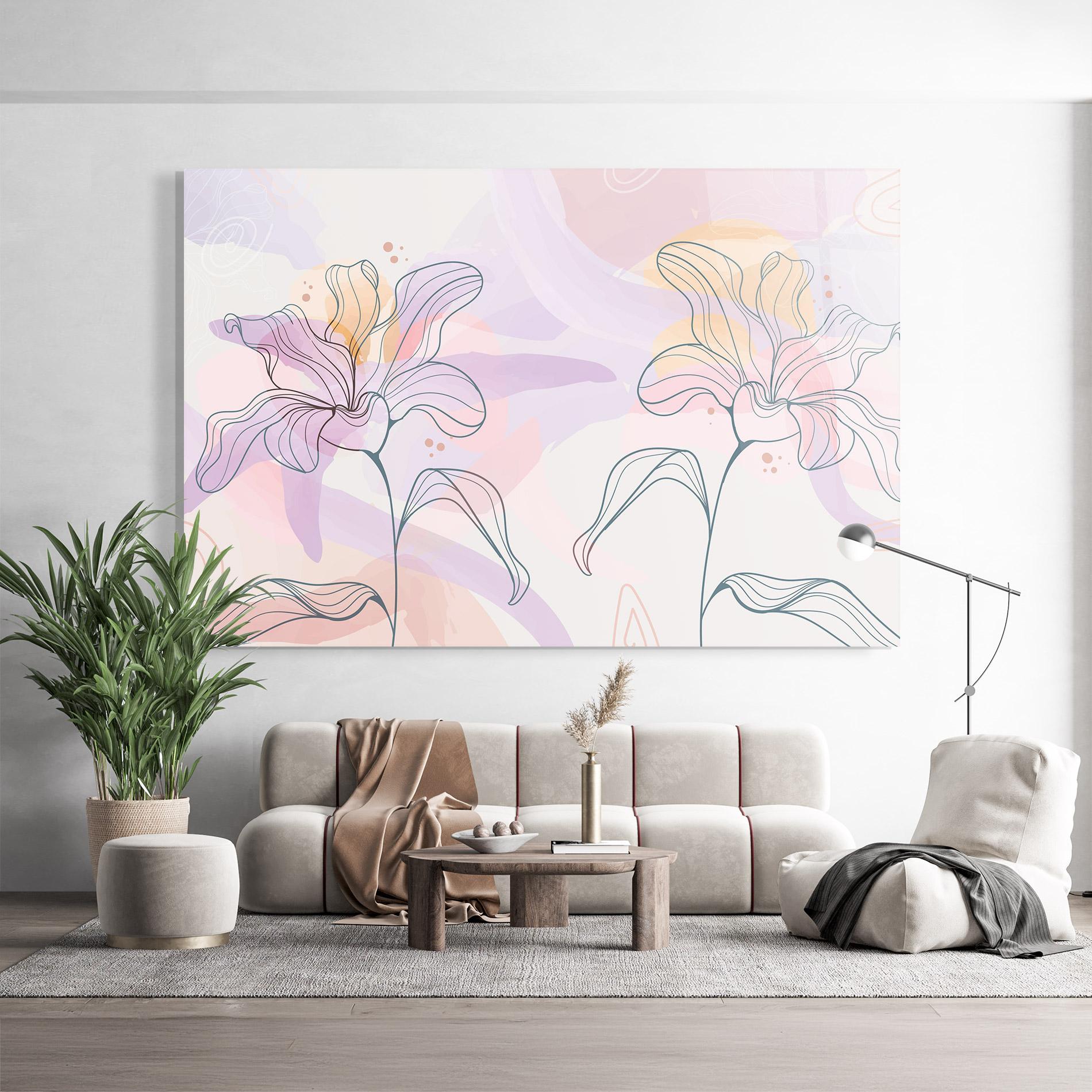 Glasbild Blue Color Line Flower mockup 9