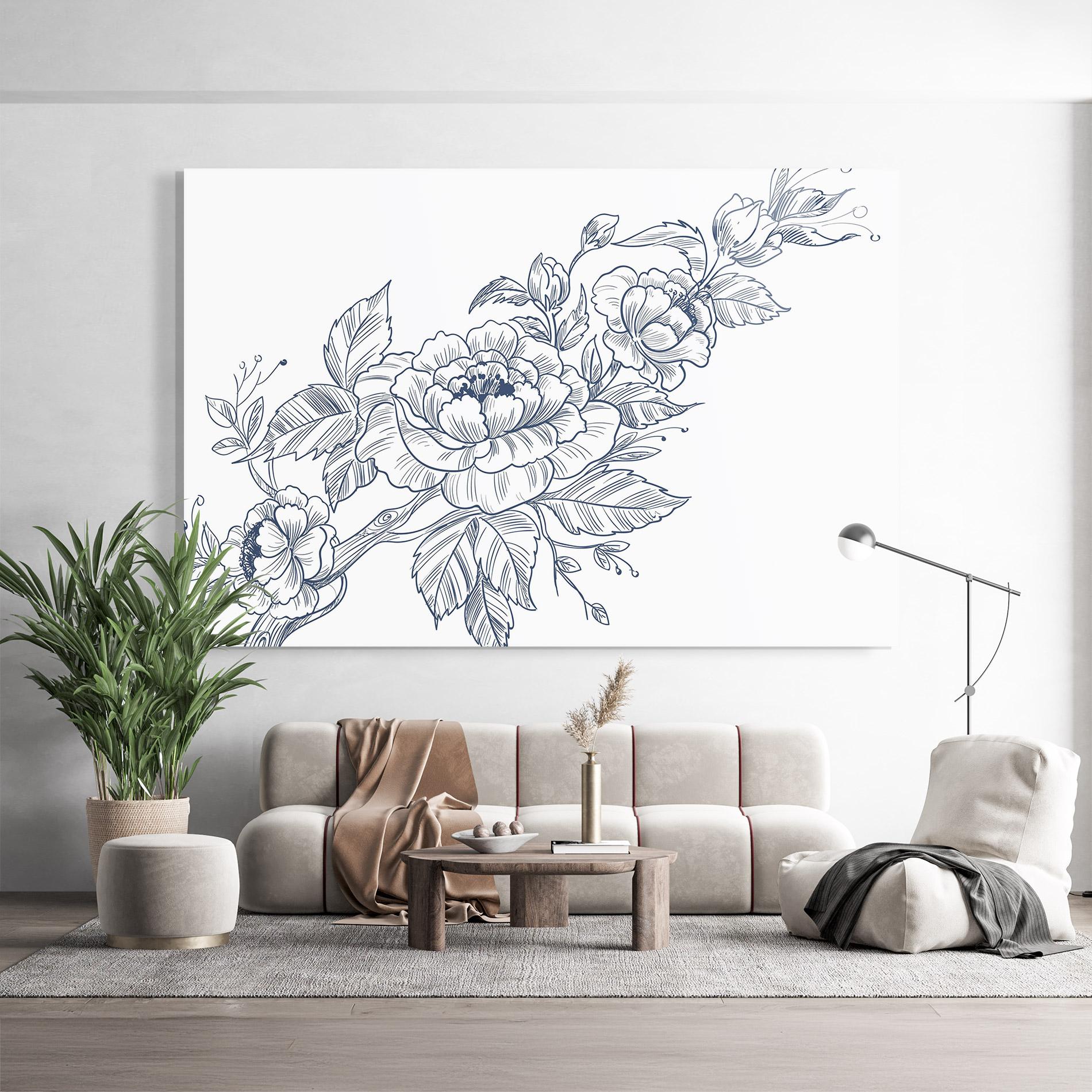 Glasbild Blue Line Roses mockup 9