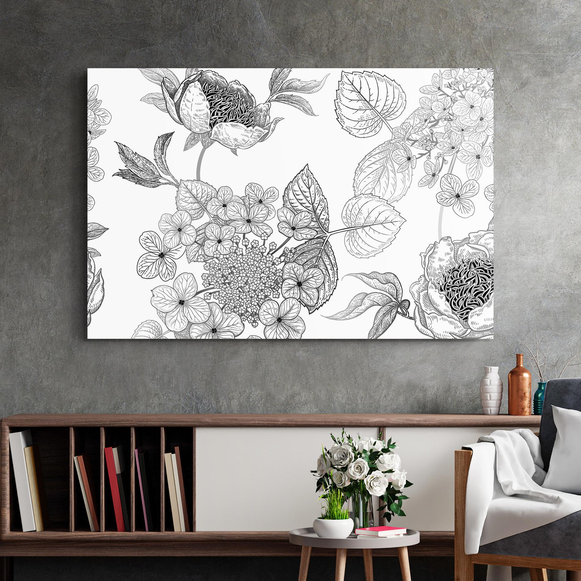 Glasbild Black Line Flower mockup 2