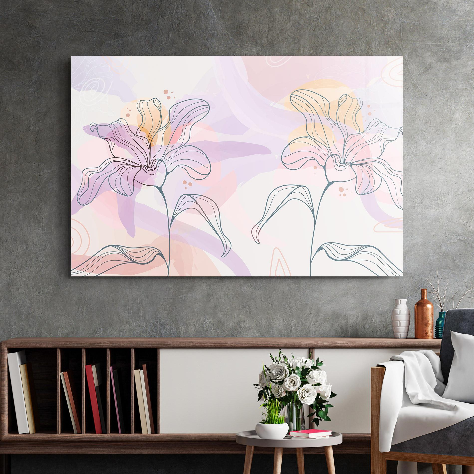 Glasbild Blue Color Line Flower mockup 2