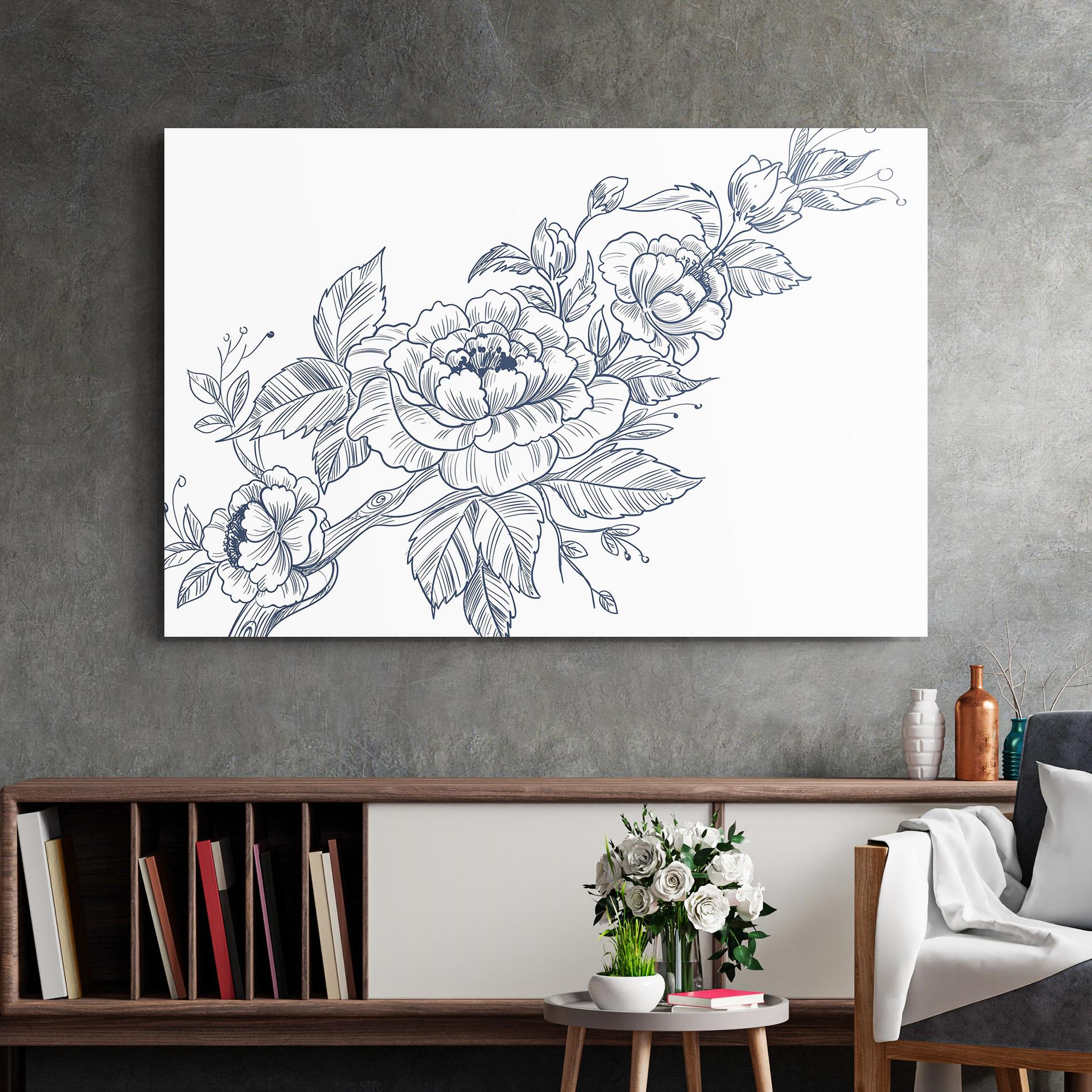 Glasbild Blue Line Roses mockup 2