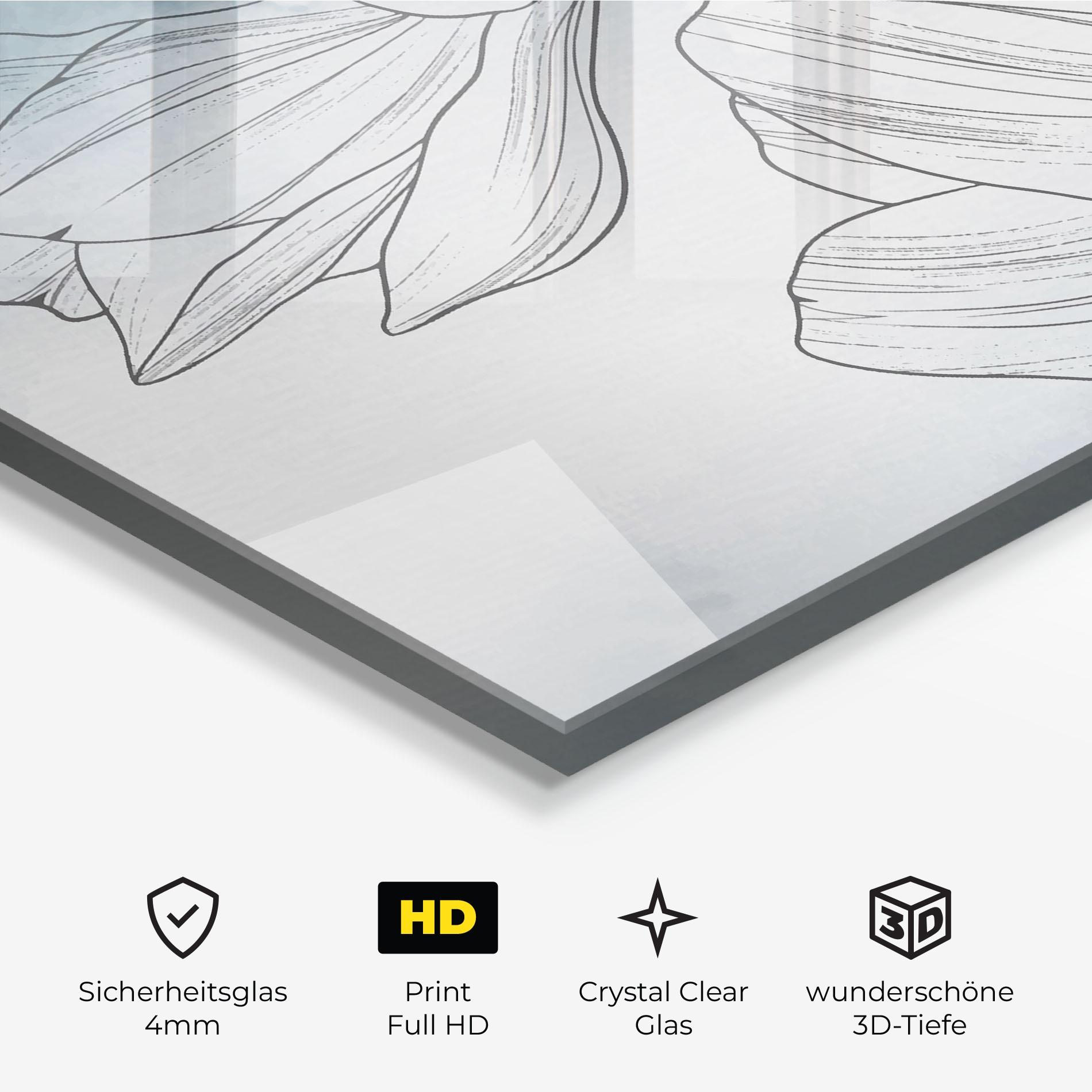 Glasbild Blue Line Flower mockup 3