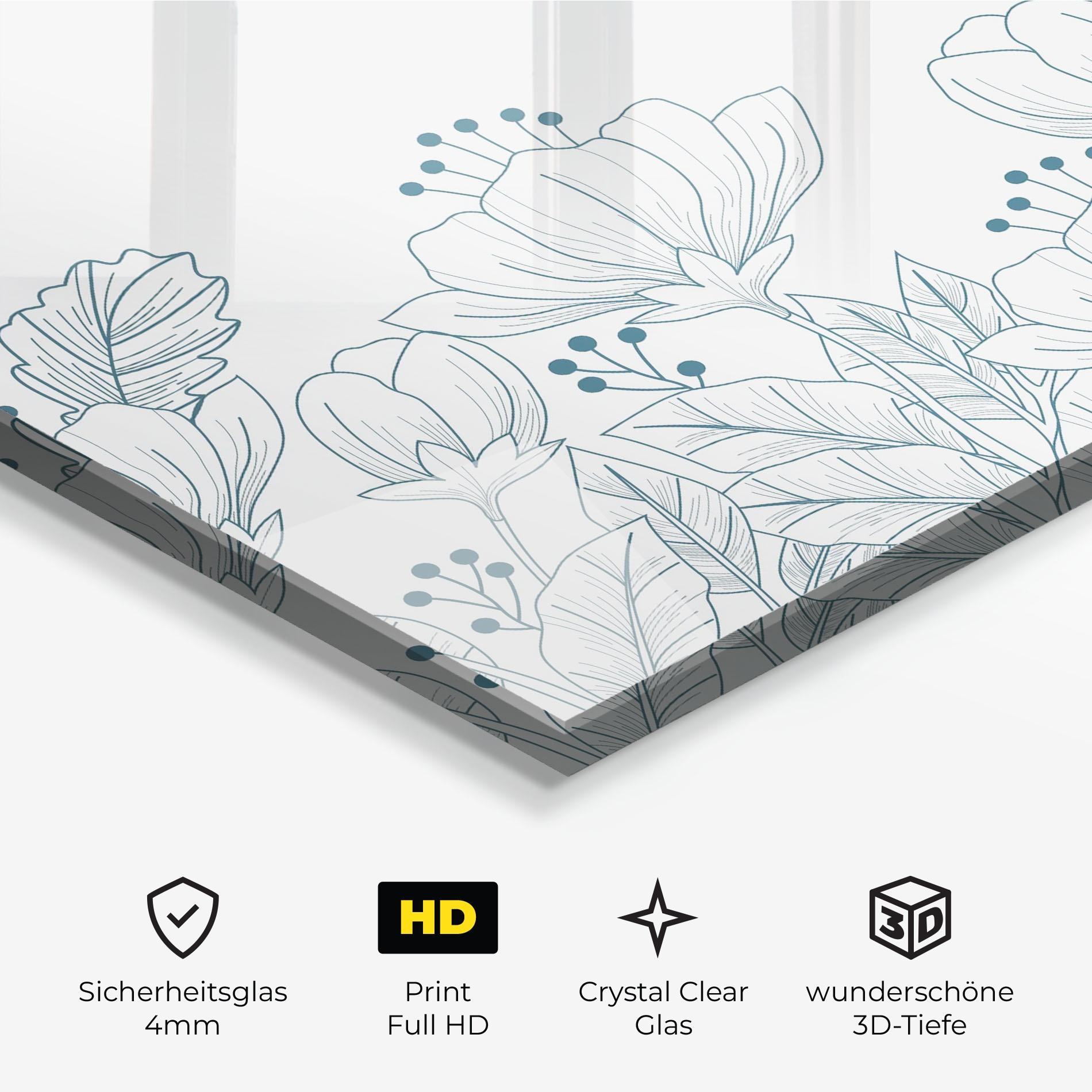 Glasbild Blue Line Flowers mockup 3