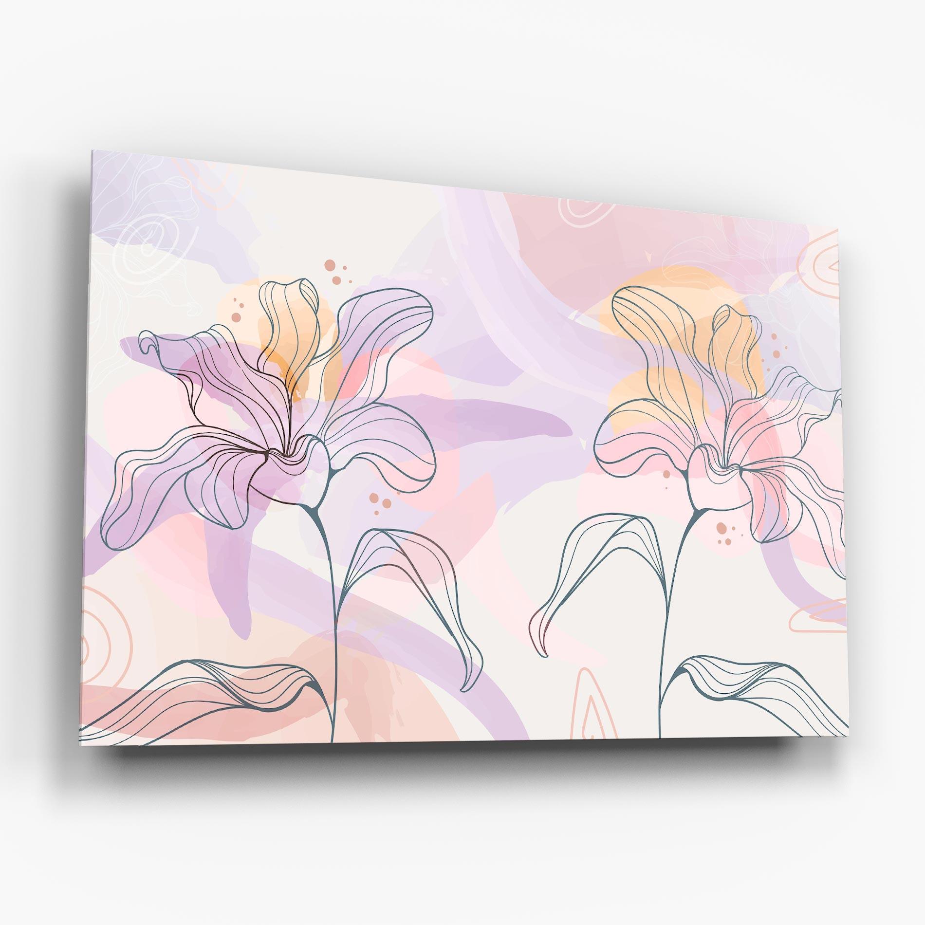 Glasbild Blue Color Line Flower mockup 6