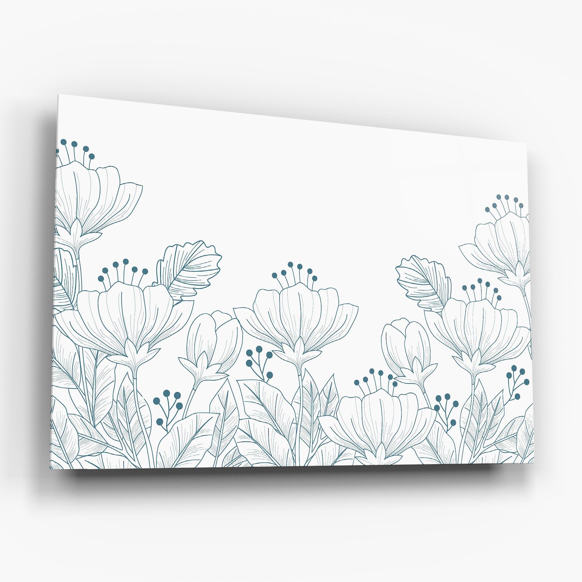 Glasbild Blue Line Flowers mockup 6