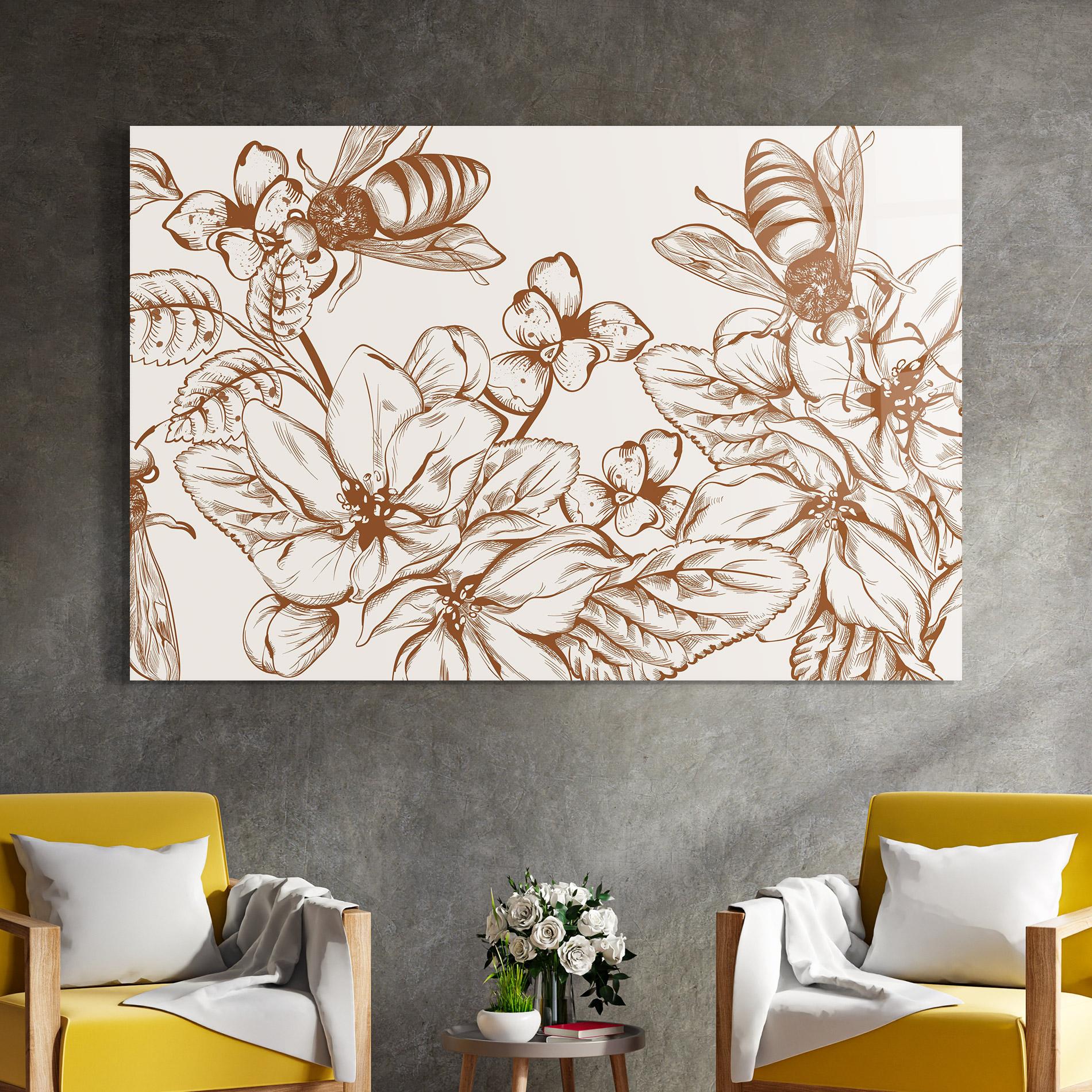 Glasbild Bee Flower Line mockup 4