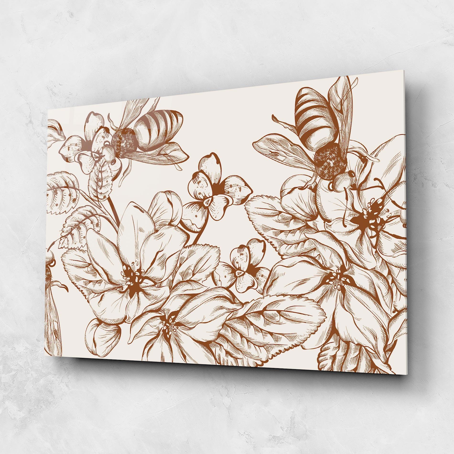 Glasbild Bee Flower Line mockup 1