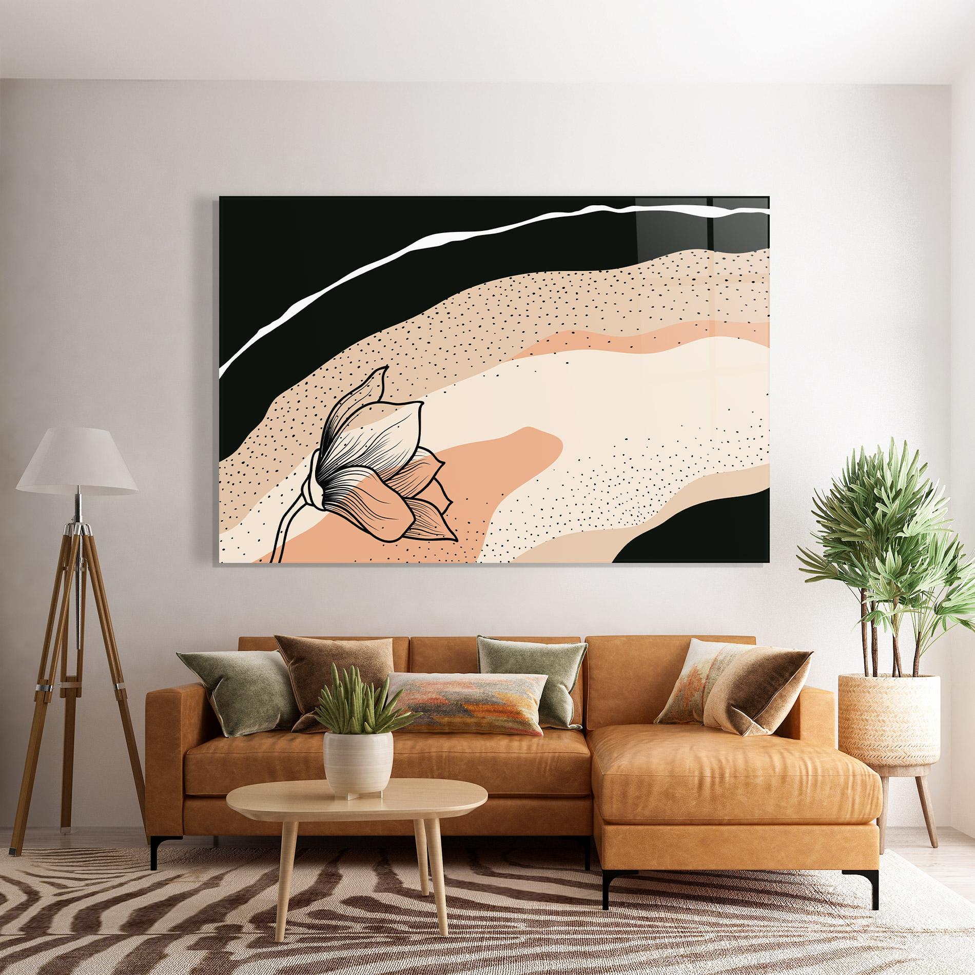 Glasbild Black Line Art Plant mockup 7