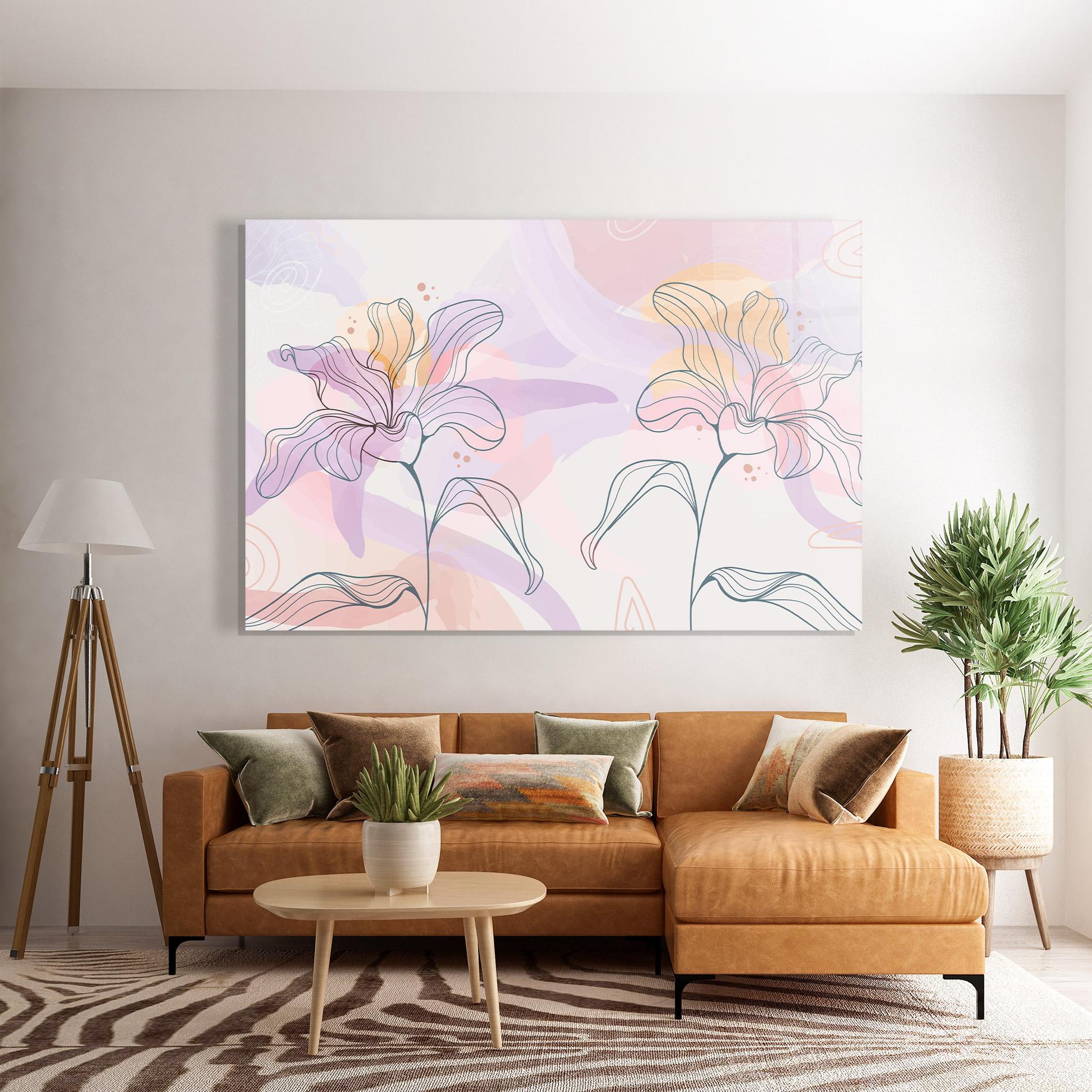 Glasbild Blue Color Line Flower mockup 7