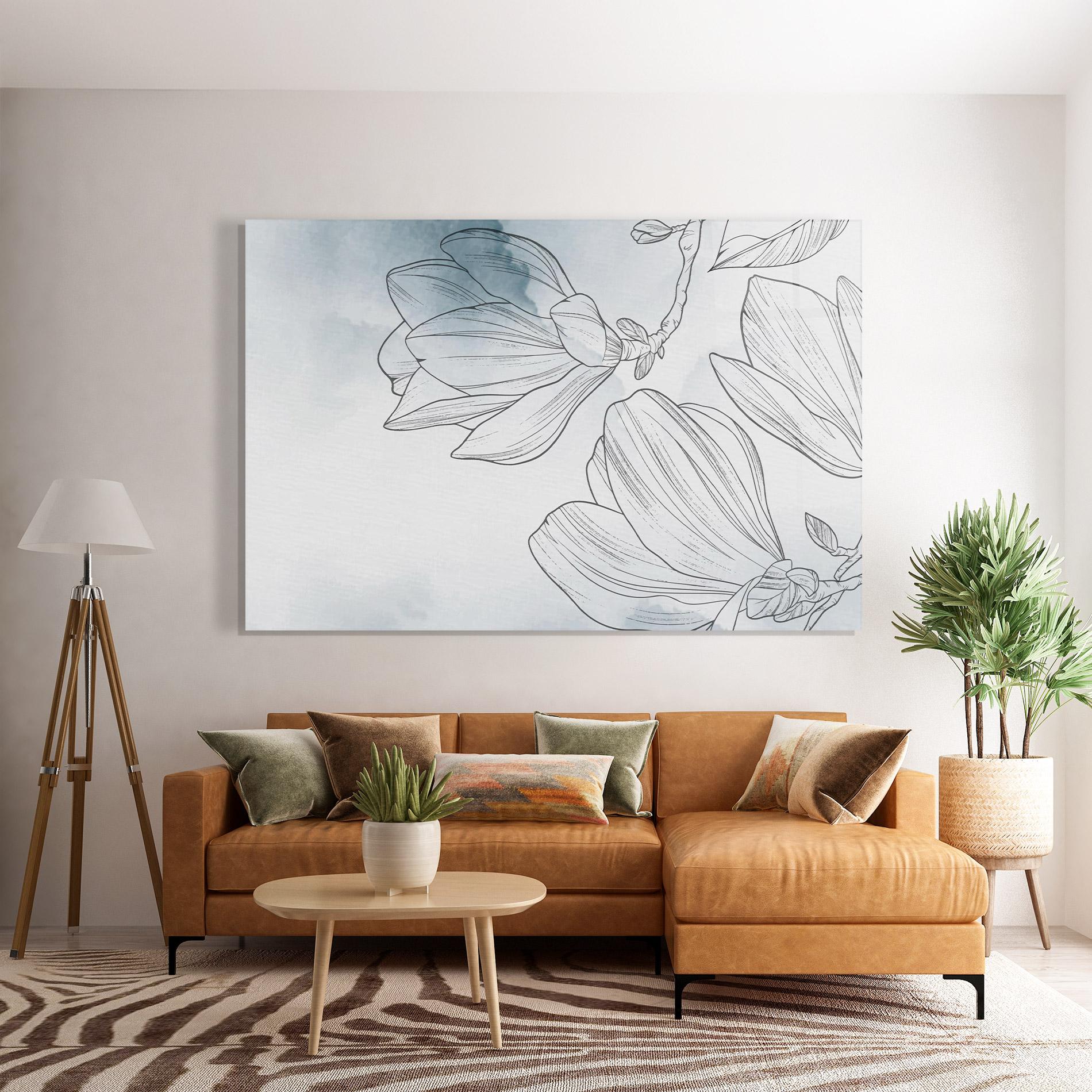 Glasbild Blue Line Flower mockup 7