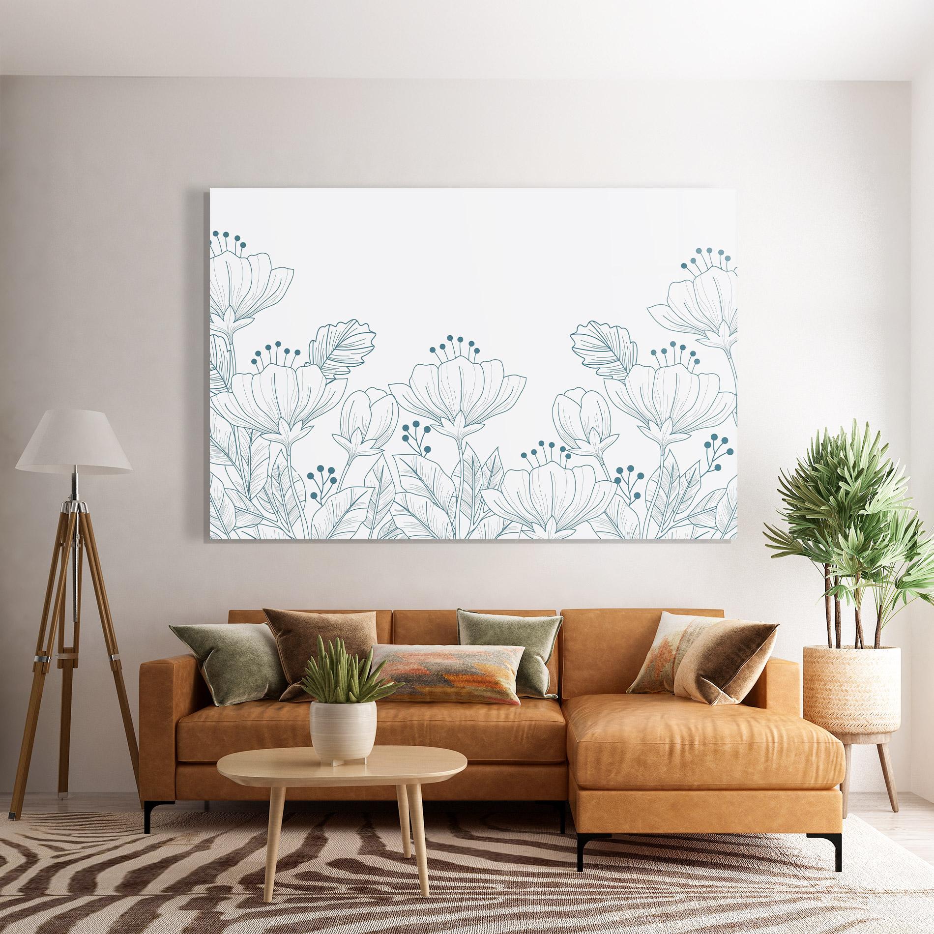 Glasbild Blue Line Flowers mockup 7