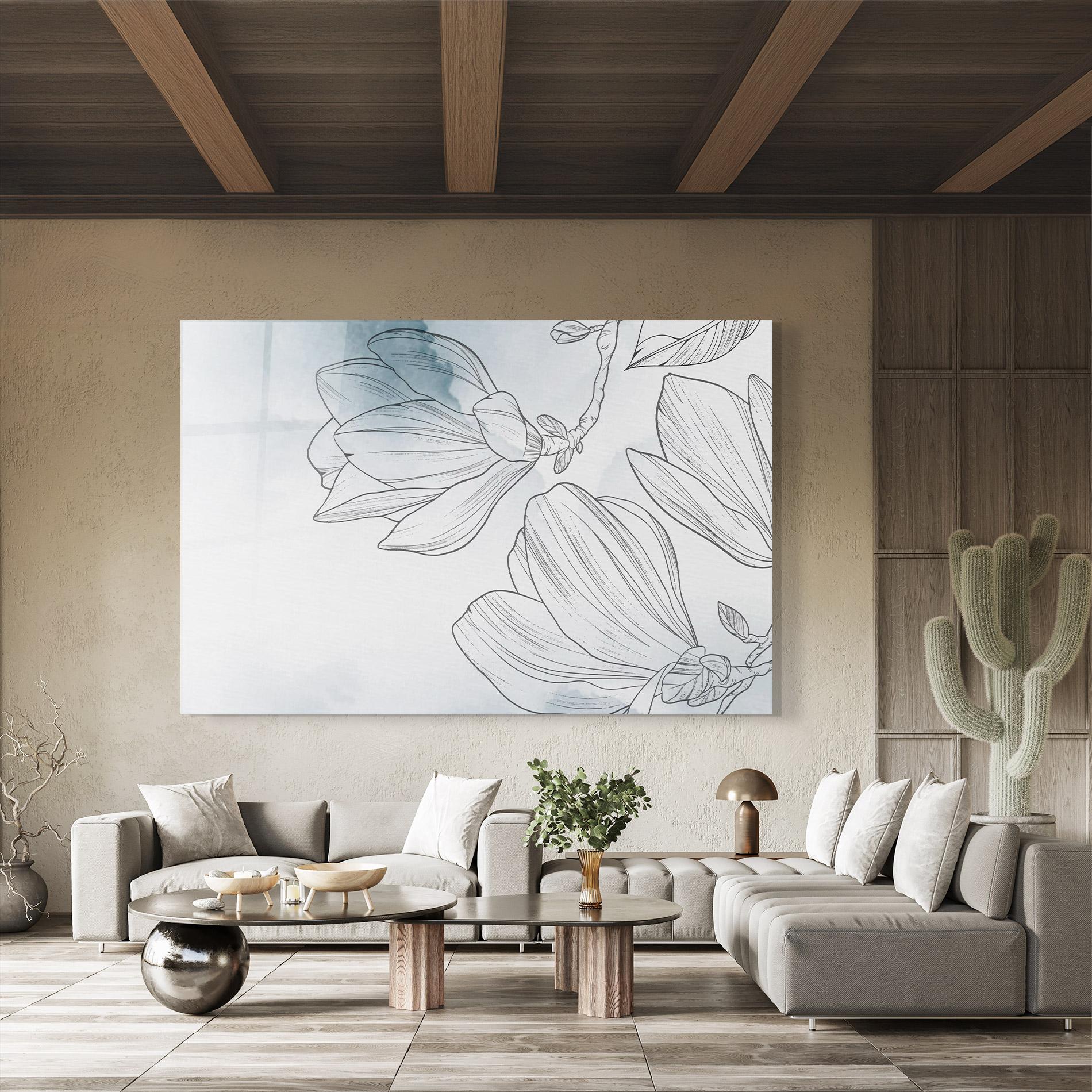 Glasbild Blue Line Flower mockup 8