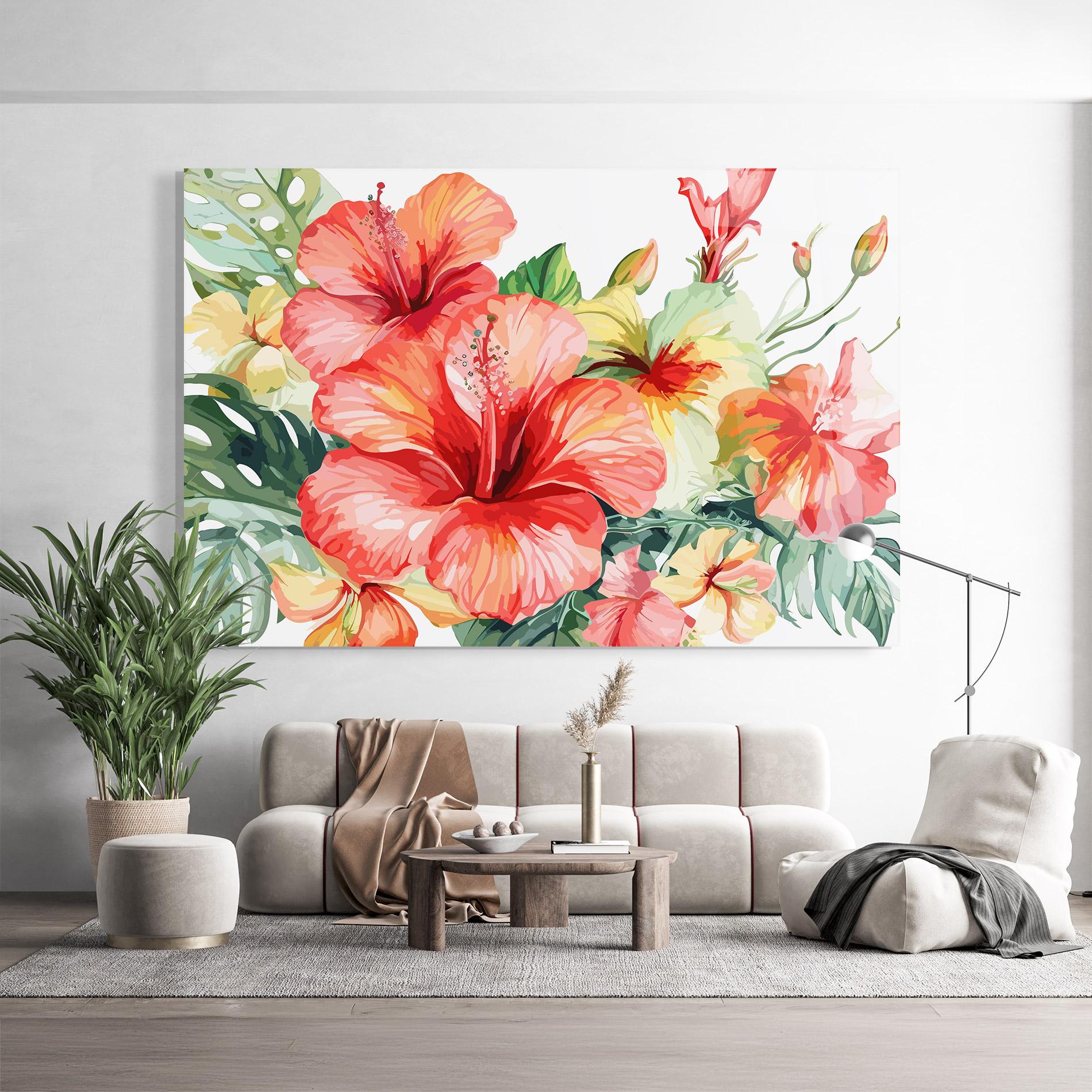 Glasbild Exotic Red Flower mockup 9