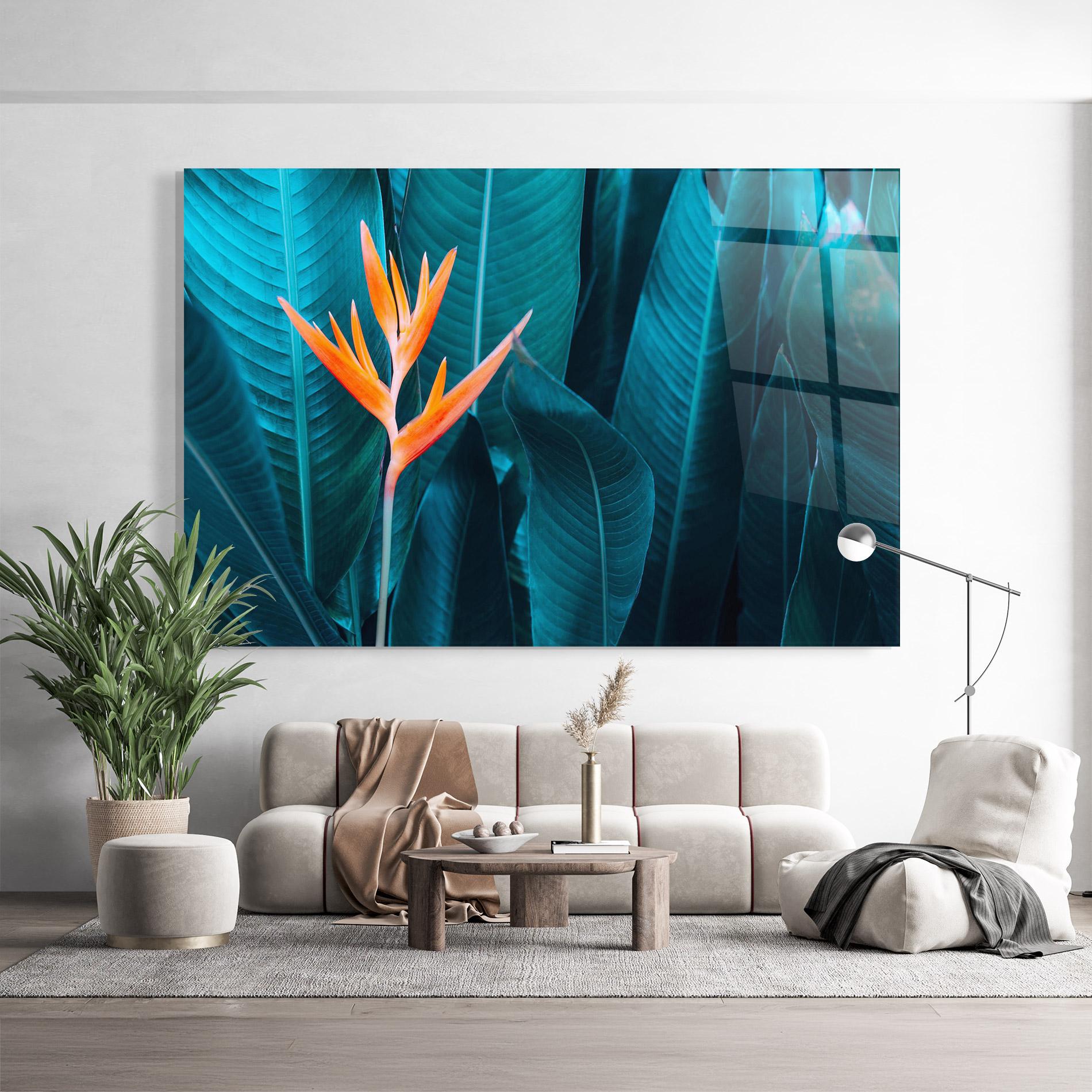 Glasbild Orange Green Exotic mockup 9