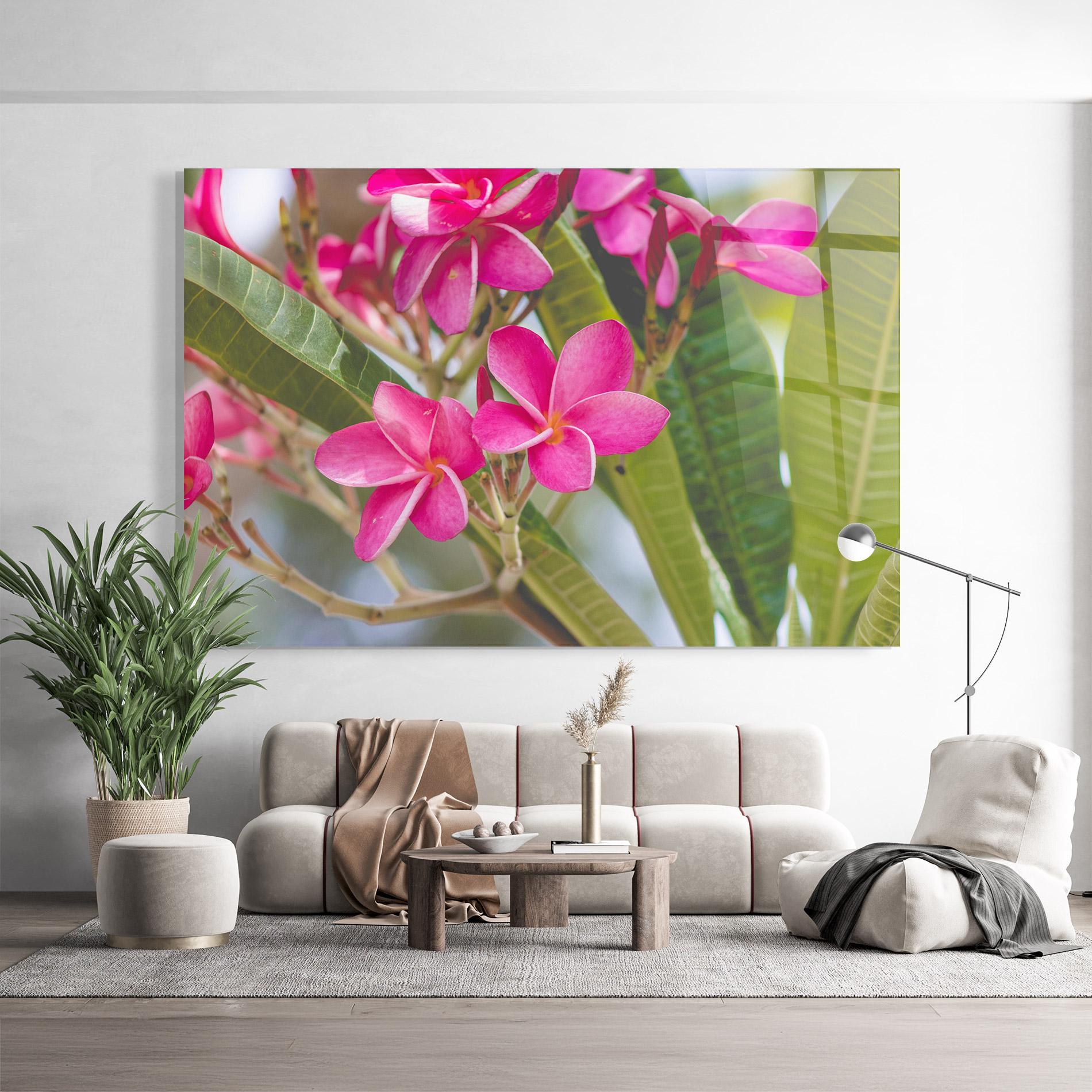 Glasbild Pink Exotic Flowers mockup 9