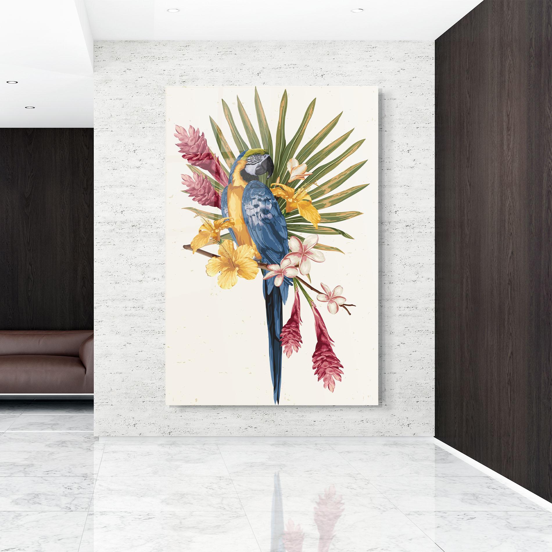 Glasbild Exotic Bird Flower mockup 9