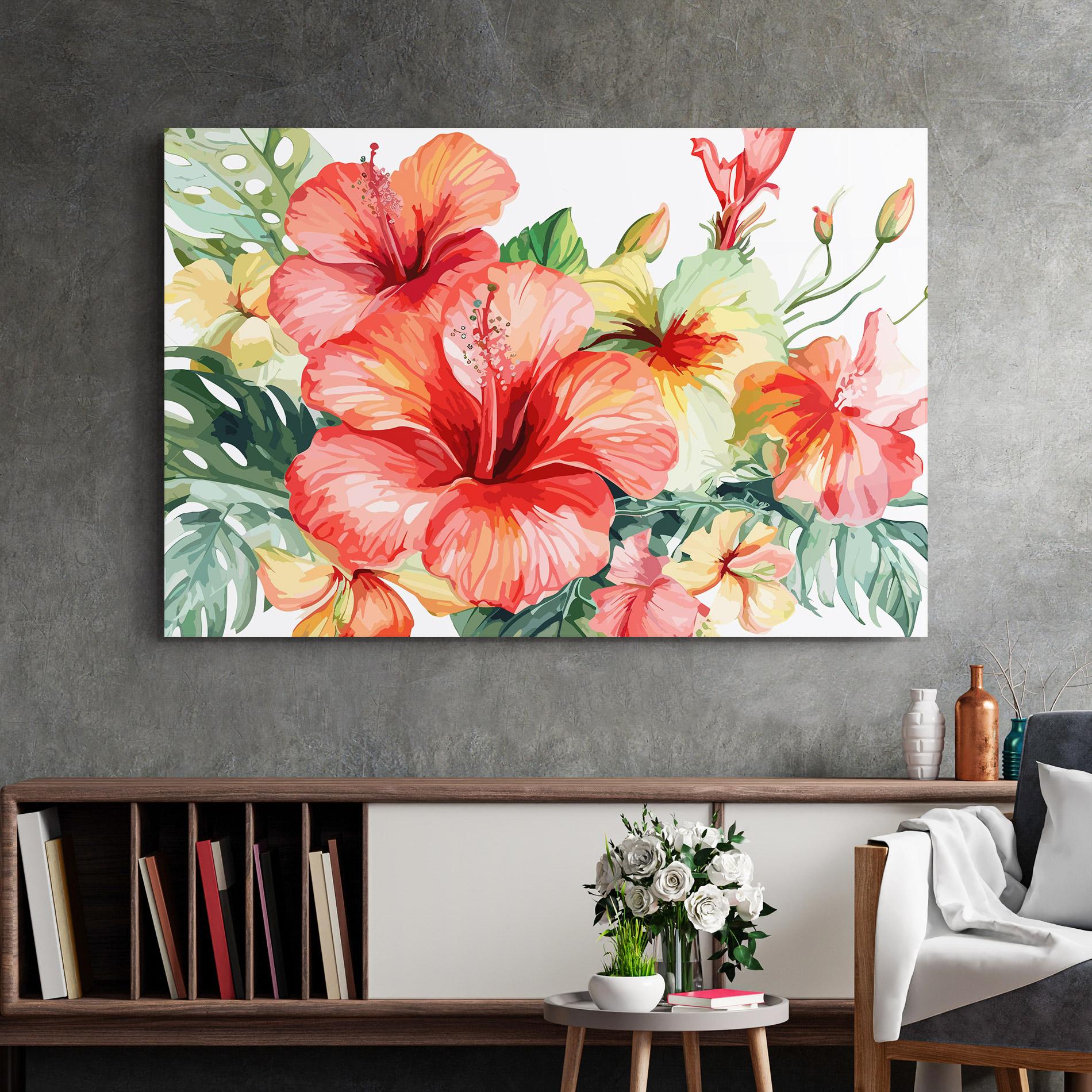 Glasbild Exotic Red Flower mockup 2