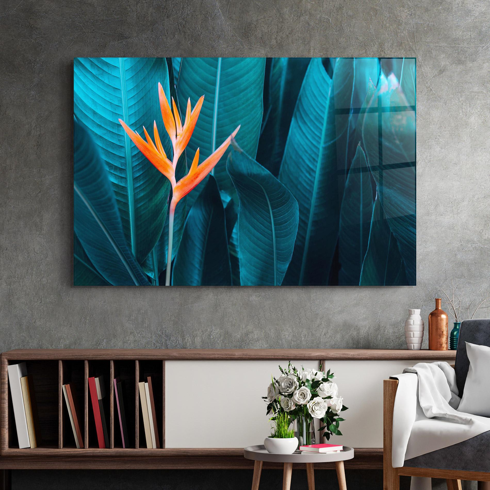 Glasbild Orange Green Exotic mockup 2