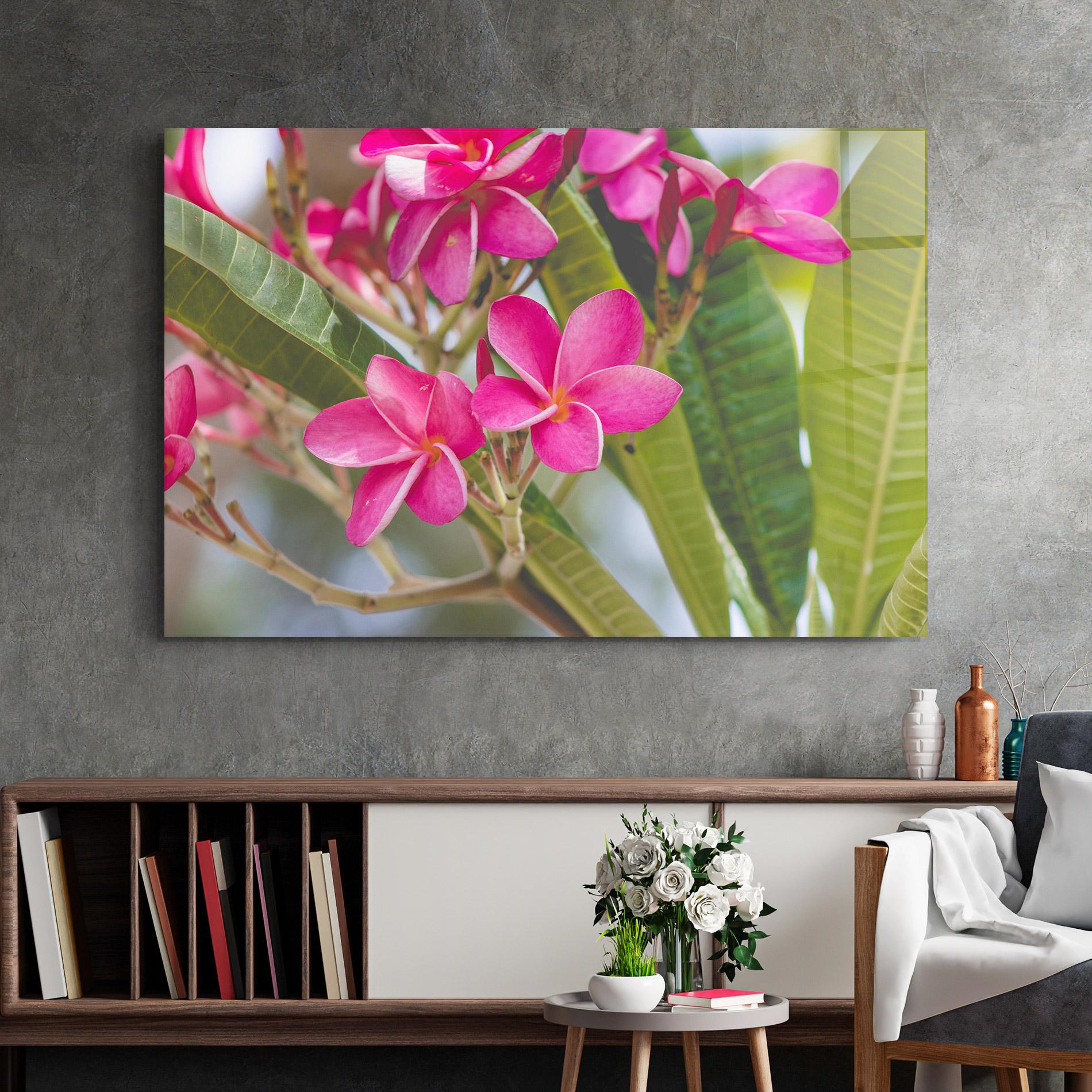 Glasbild Pink Exotic Flowers mockup 2