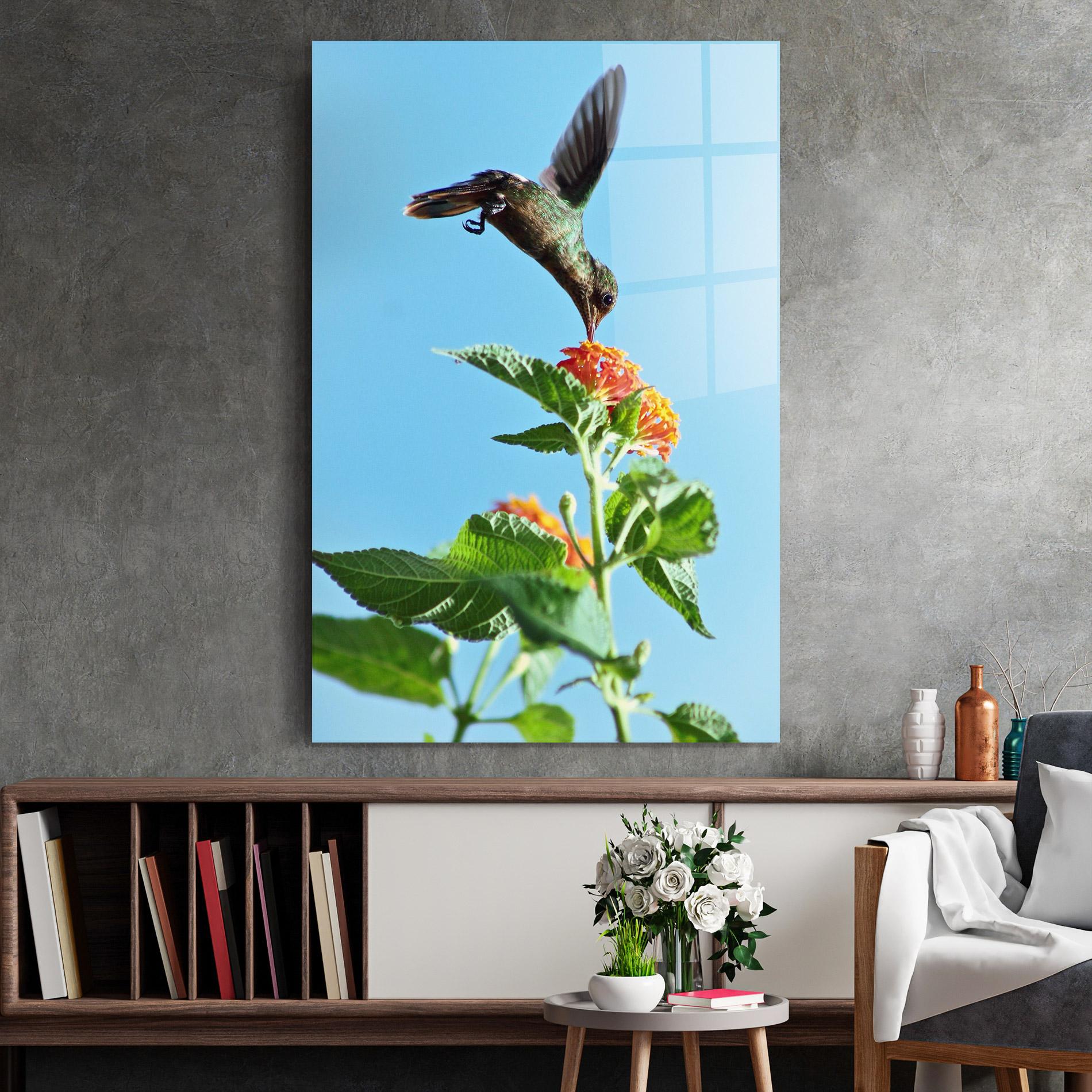 Glasbild Bird Exotic Flower mockup 2