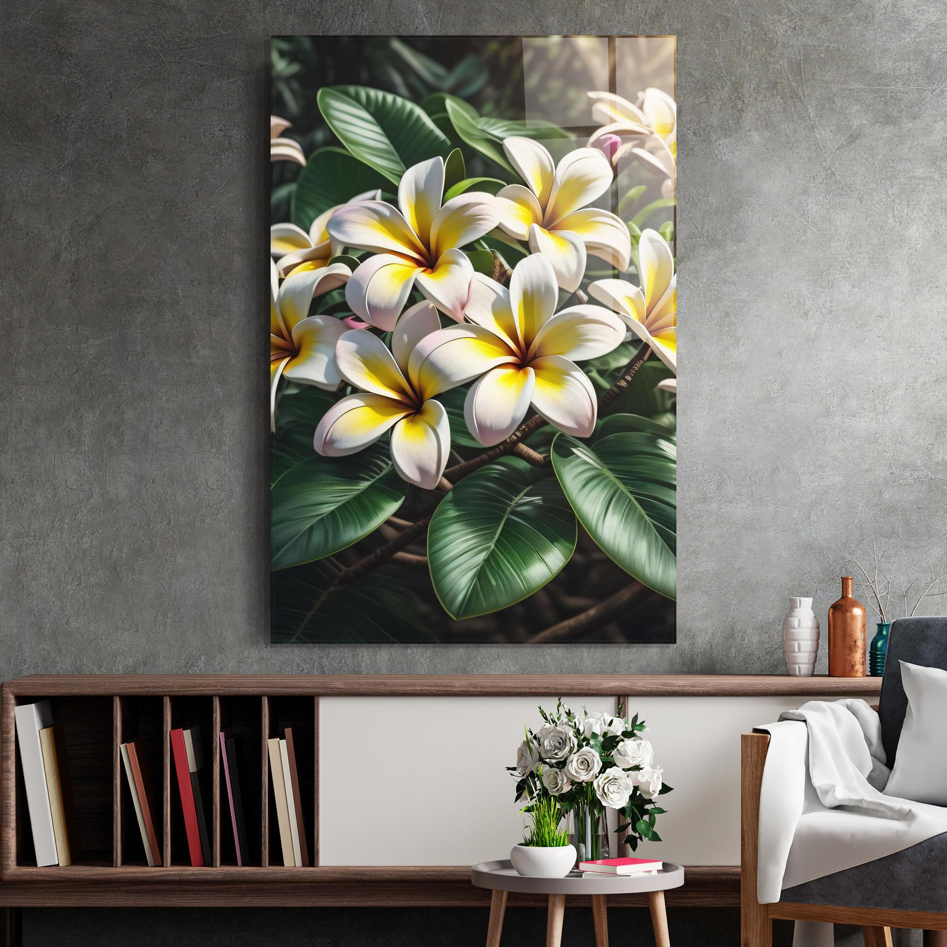 Glasbild Exotic White Yellow mockup 2