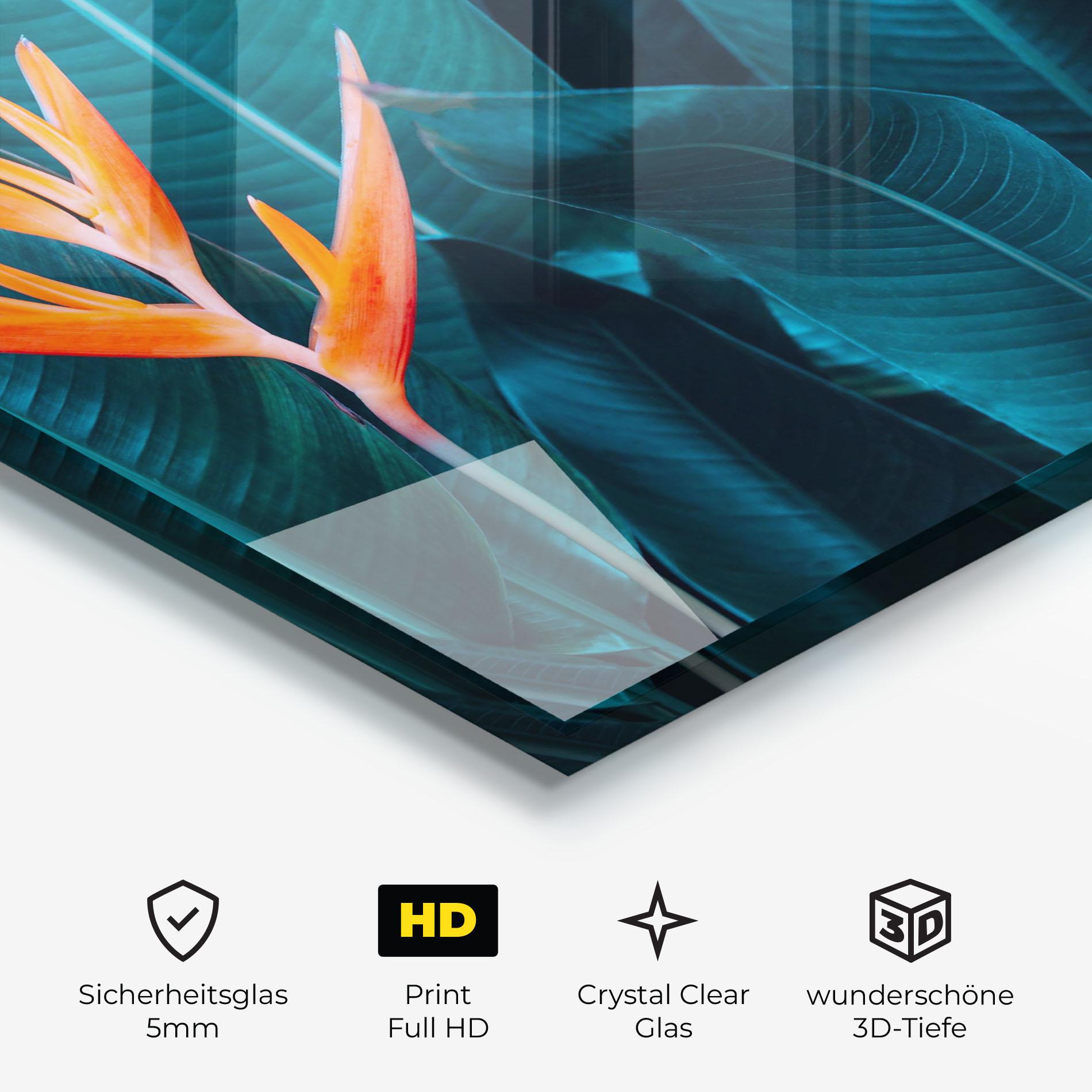 Glasbild Orange Green Exotic mockup 3