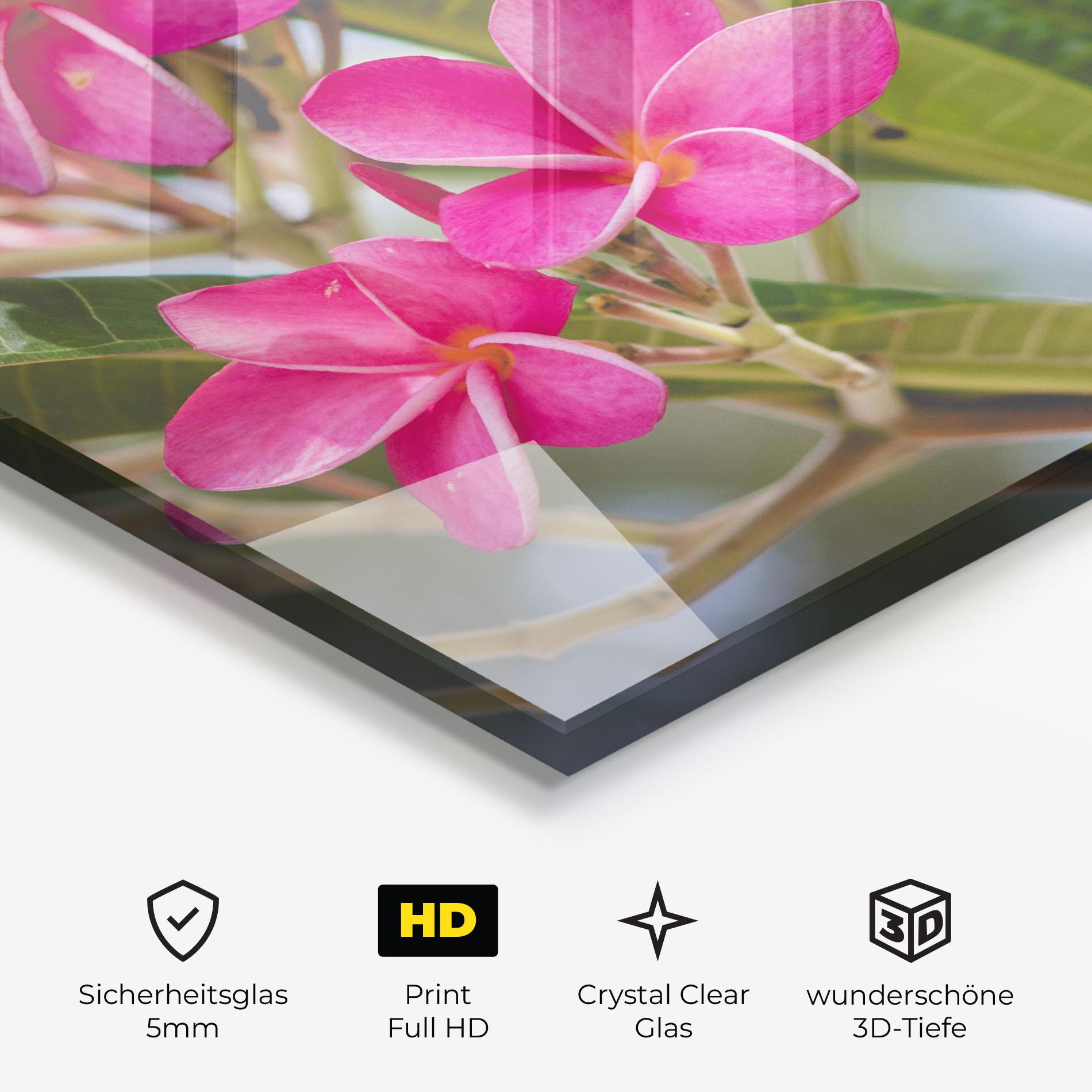 Glasbild Pink Exotic Flowers mockup 3