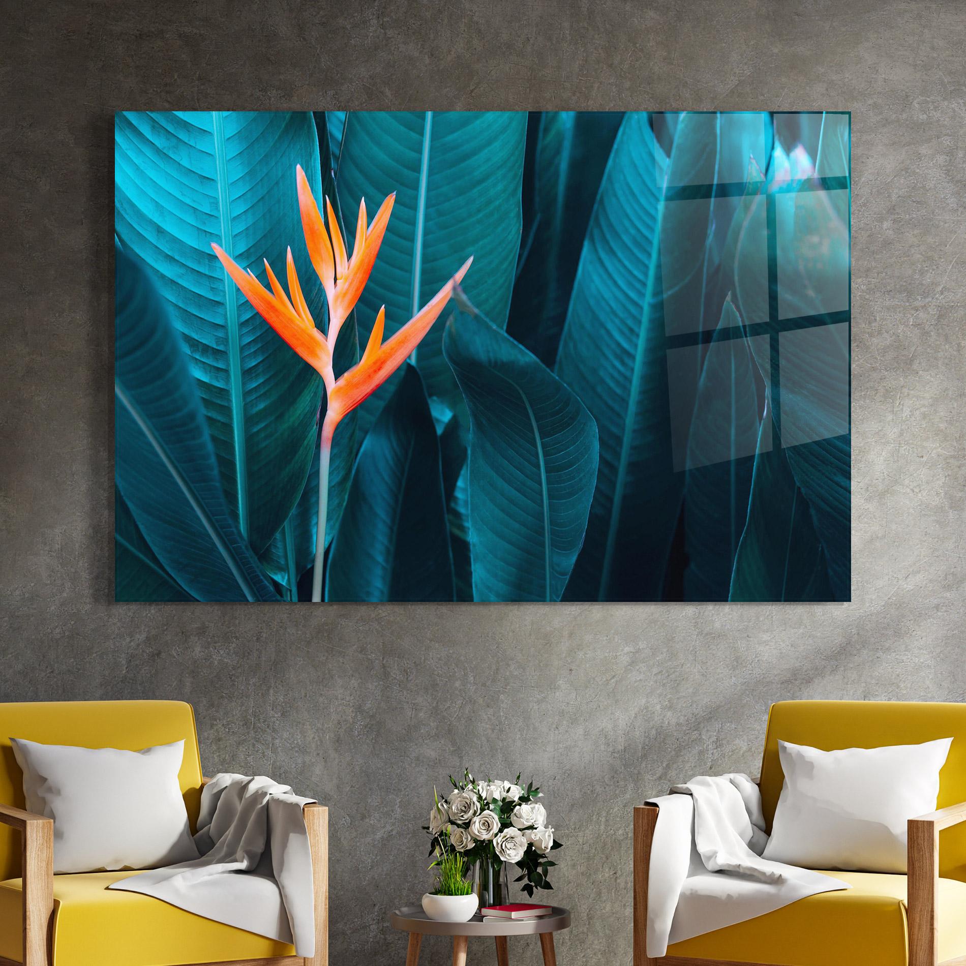 Glasbild Orange Green Exotic mockup 4