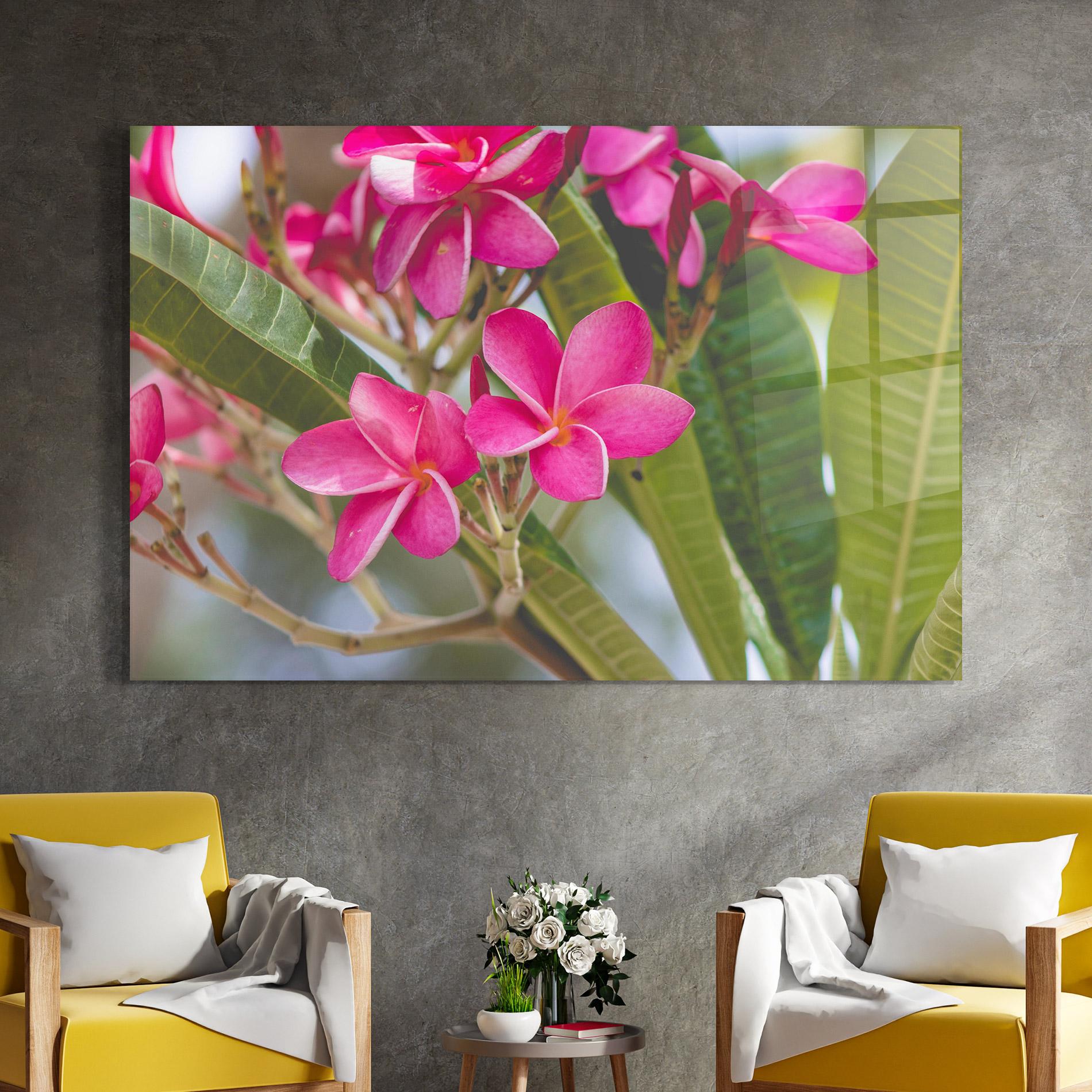Glasbild Pink Exotic Flowers mockup 4
