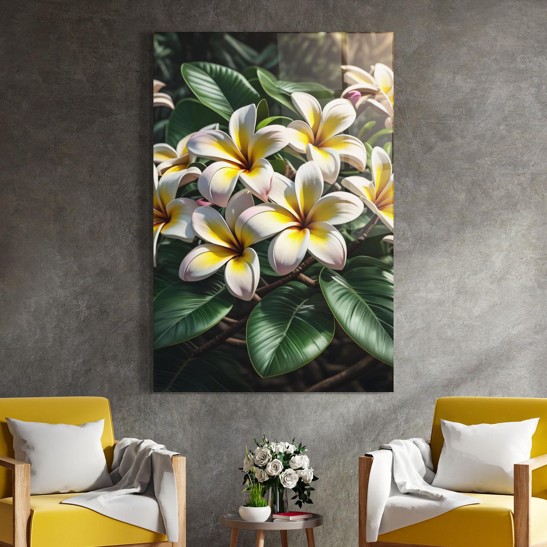 Glasbild Exotic White Yellow mockup 4