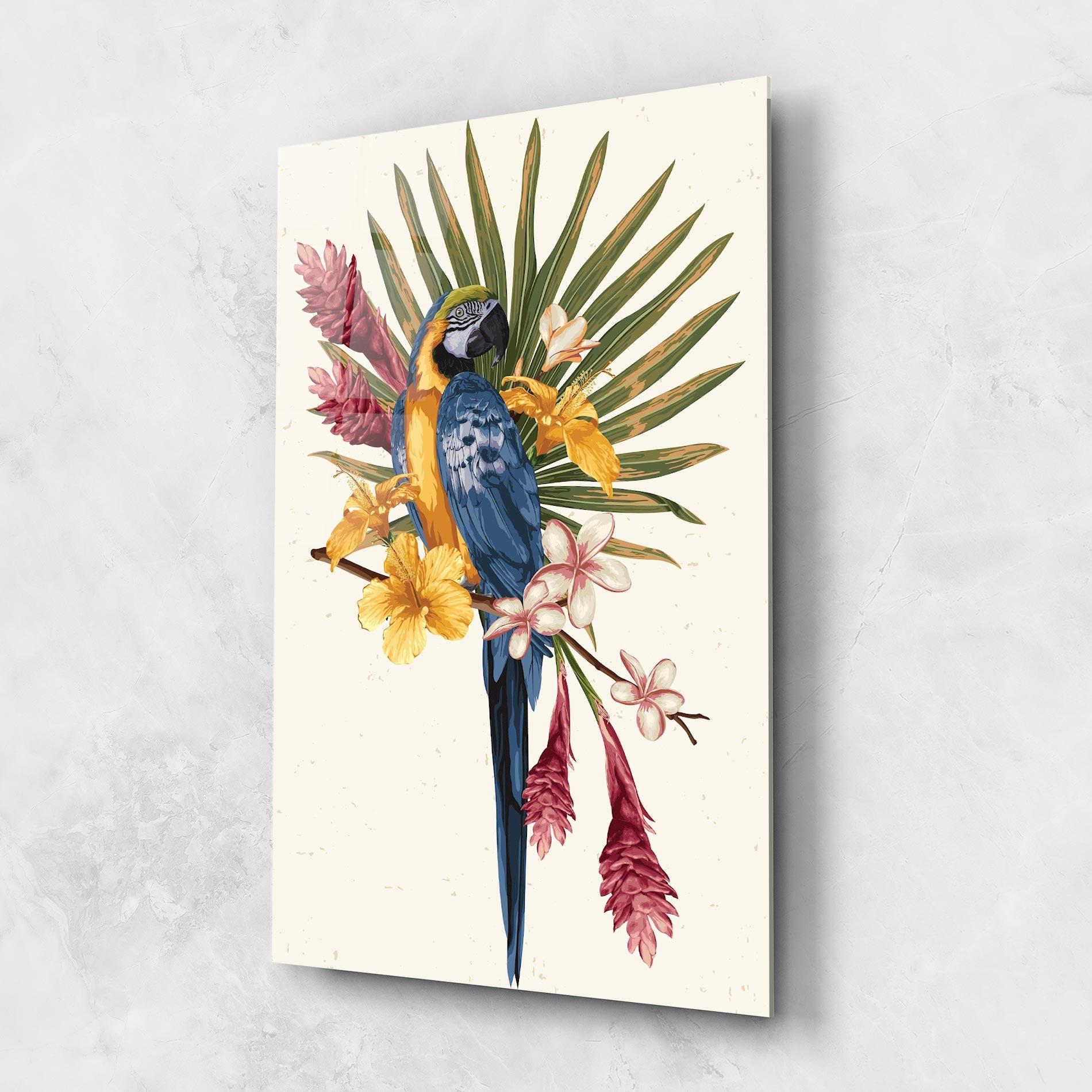 Glasbild Exotic Bird Flower mockup 1