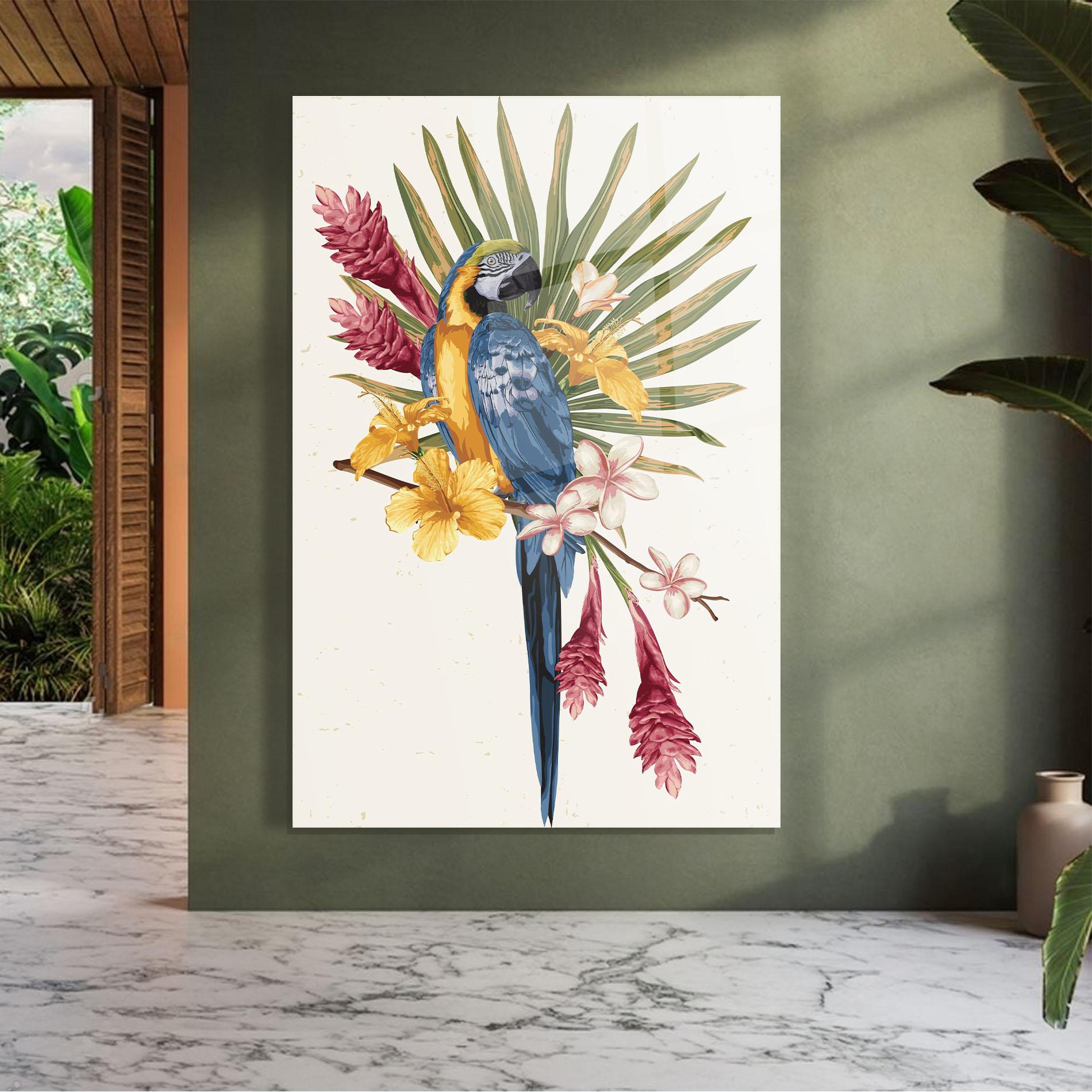 Glasbild Exotic Bird Flower mockup 7