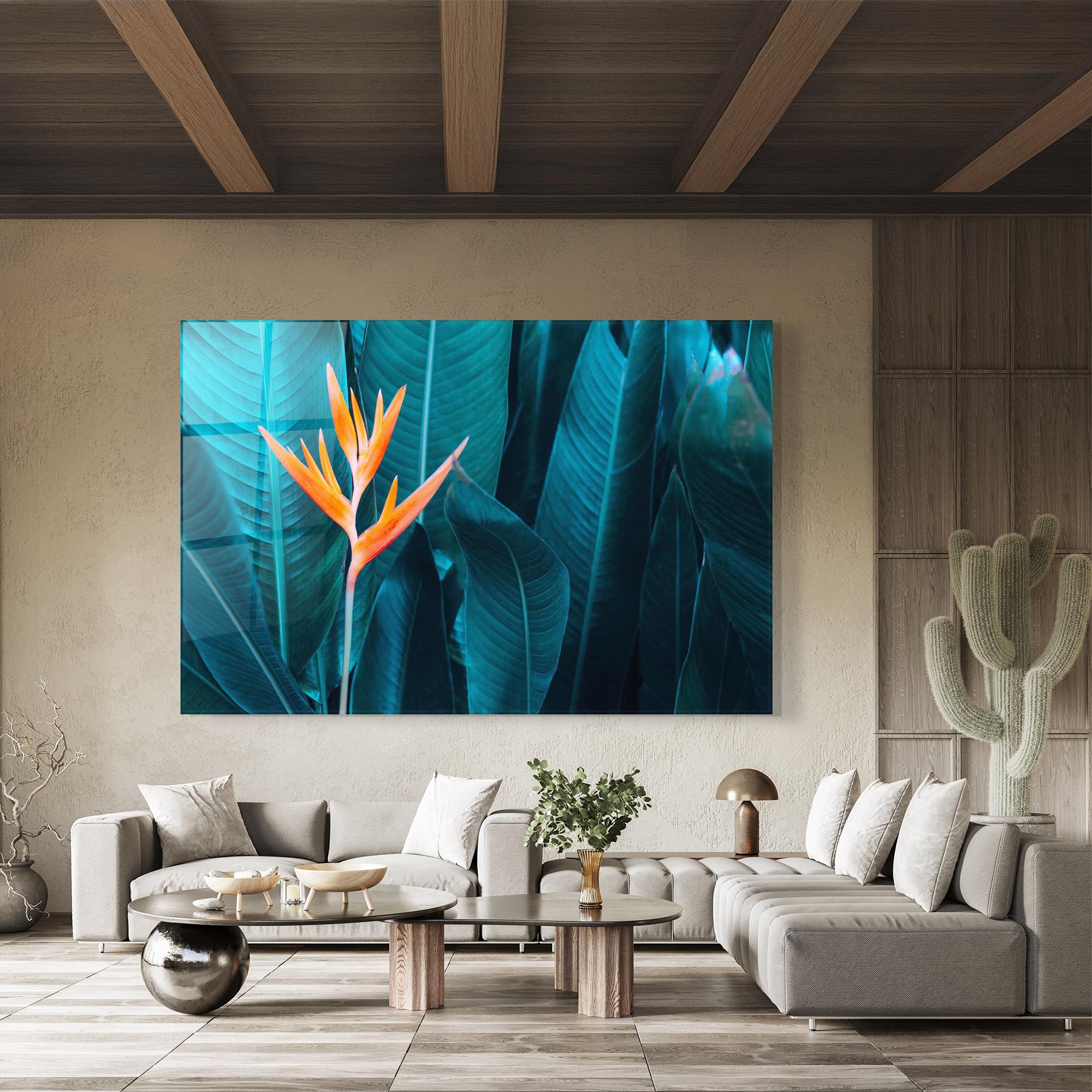 Glasbild Orange Green Exotic mockup 8