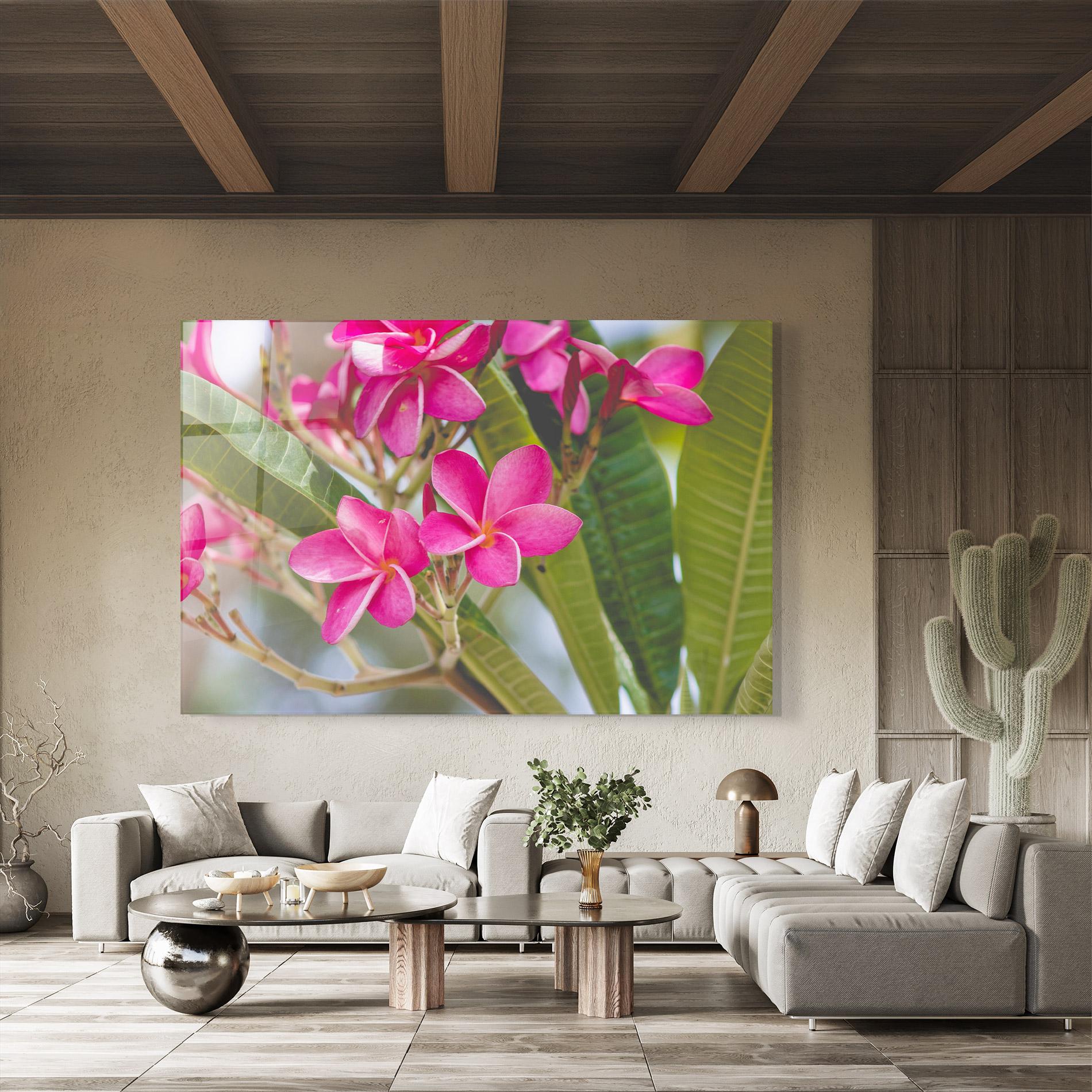 Glasbild Pink Exotic Flowers mockup 8
