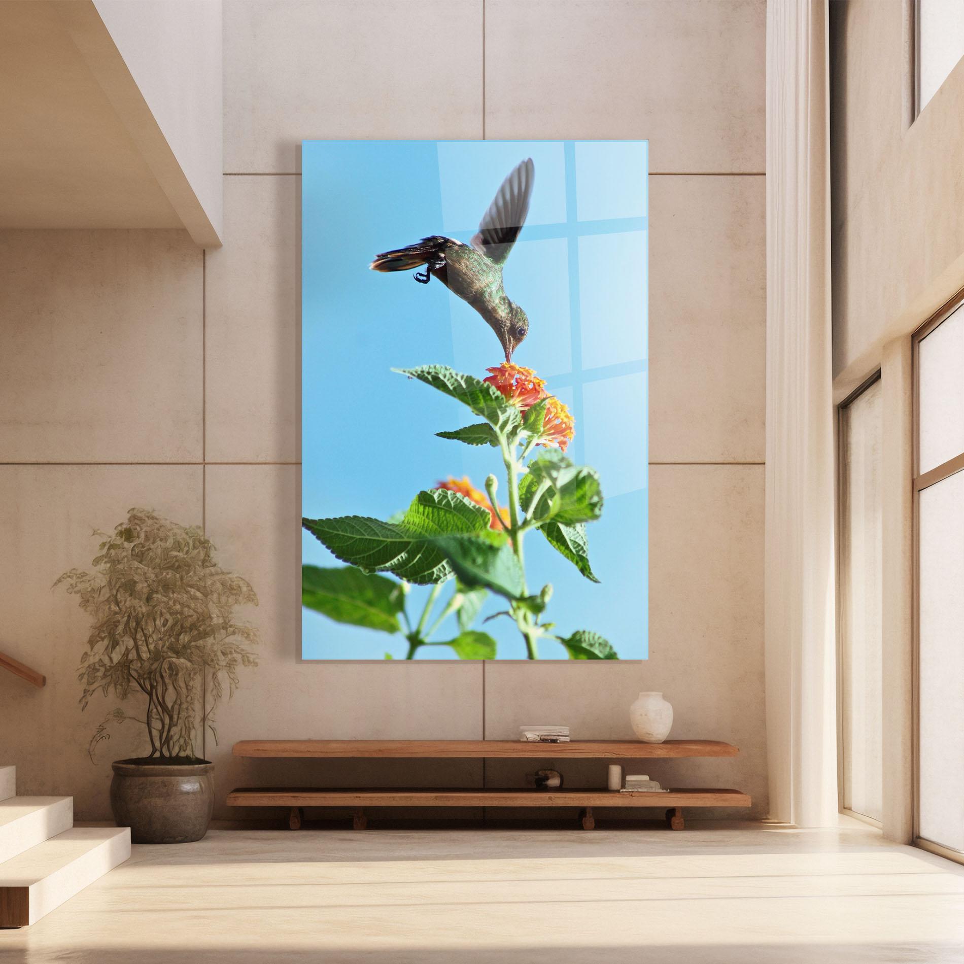 Glasbild Bird Exotic Flower mockup 8